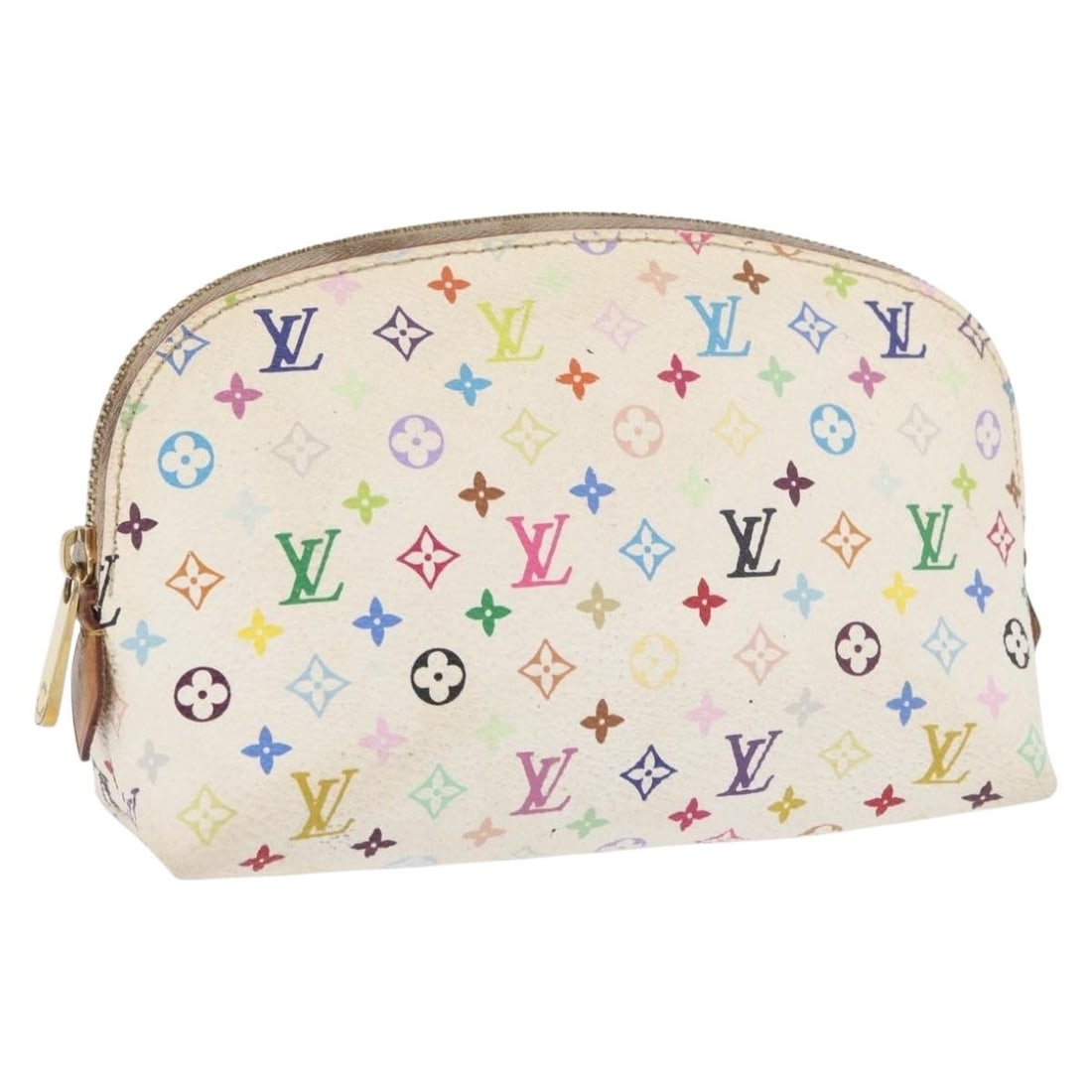 Louis Vuitton M47354 Pochette Cosmetic PM White Multicolor Canvas Pouch: Louis Vuitton M47354 Pochette Cosmetic PM White Multicolor Canvas Pouch Louis Vuitton Multicolor Pochette Cosmetic PM pouch in white Monogram Multicolor Canvas. This cosmetic pouch was made in Spain a