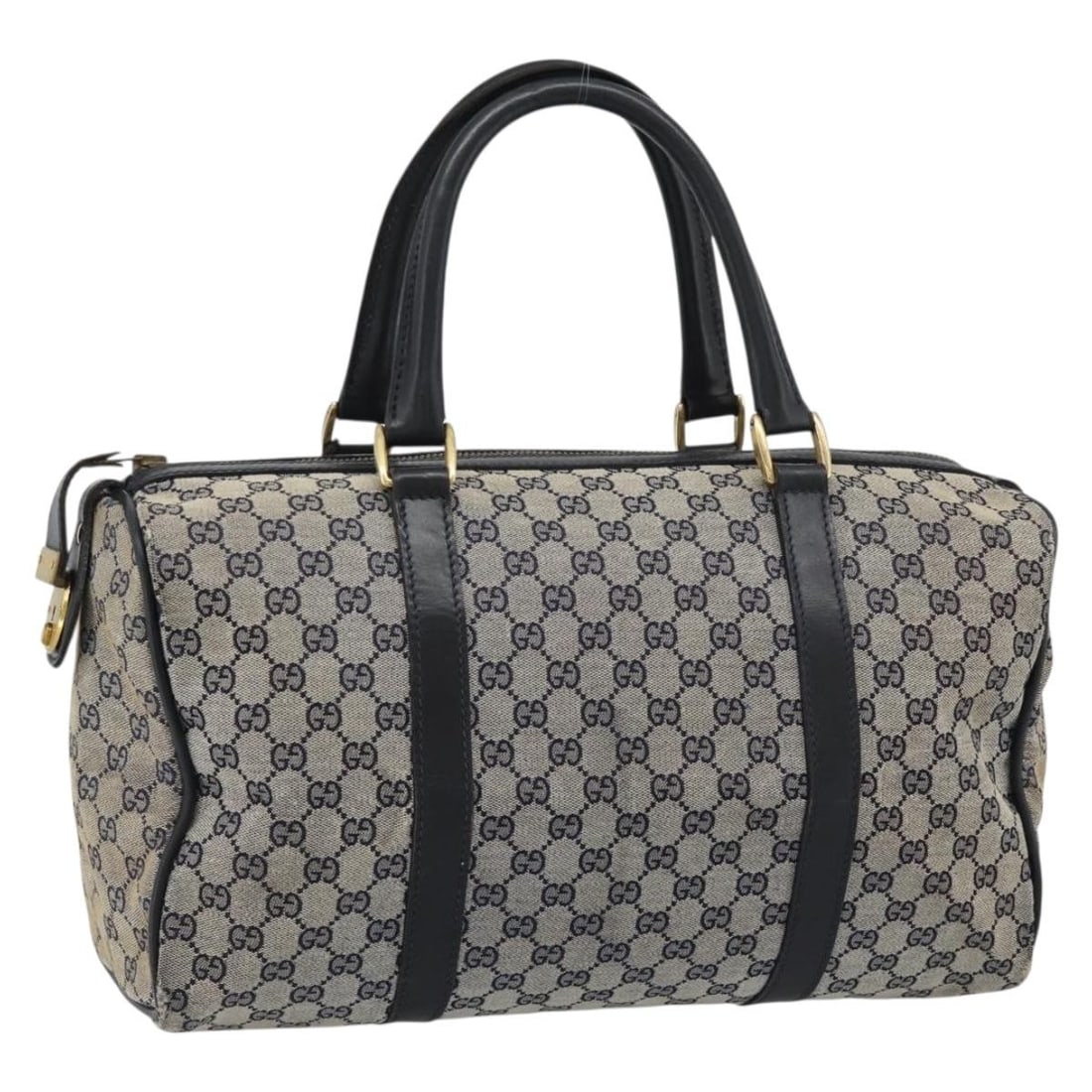 Gucci Navy Gold GG Canvas Boston Bag Italy Key: Gucci Navy Gold GG Canvas Boston Bag Italy Key This is a Gucci GG Canvas Boston Bag in navy and gold tones, crafted in Italy. The bag features the signature GG canvas exterior, dual handles, and a spa