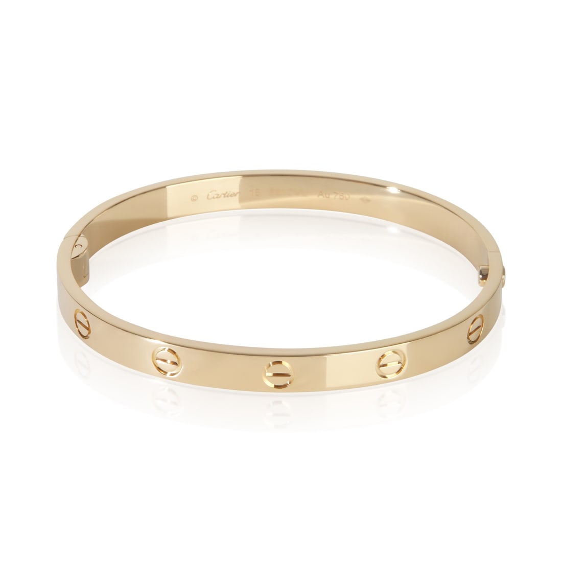 Cartier Single Screw Love Bracelet 18k Yellow Gold 18 cm: Cartier Single Screw Love Bracelet 18k Yellow Gold 18 cm Pre-owned Cartier Single Screw Love bracelet crafted in 18k yellow gold. This unisex bracelet features the signature screw closure design and c