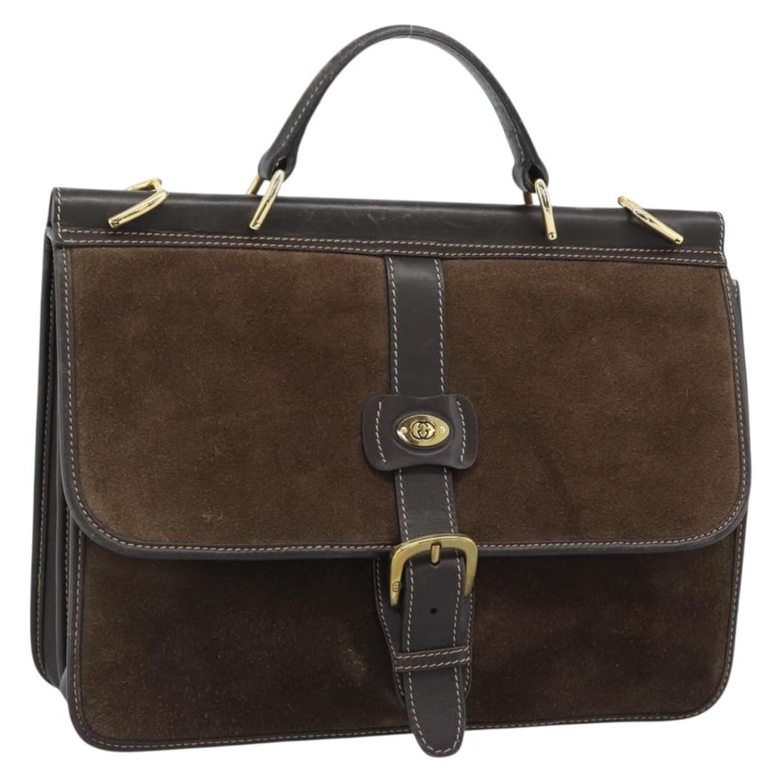 Gucci Brown Suede Handbag with Gold Tone Made in Italy: Gucci Brown Suede Handbag with Gold Tone Made in Italy Gucci hand bag in brown suede with gold-tone details. Made in Italy, this bag measures approximately W28 cm x H23 cm x D10 cm, with a handle drop