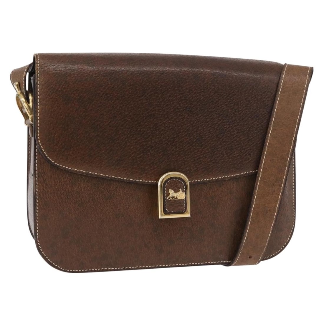 Celine Horse Carriage Leather Shoulder Bag Brown Gold Mirror (1 of 18)