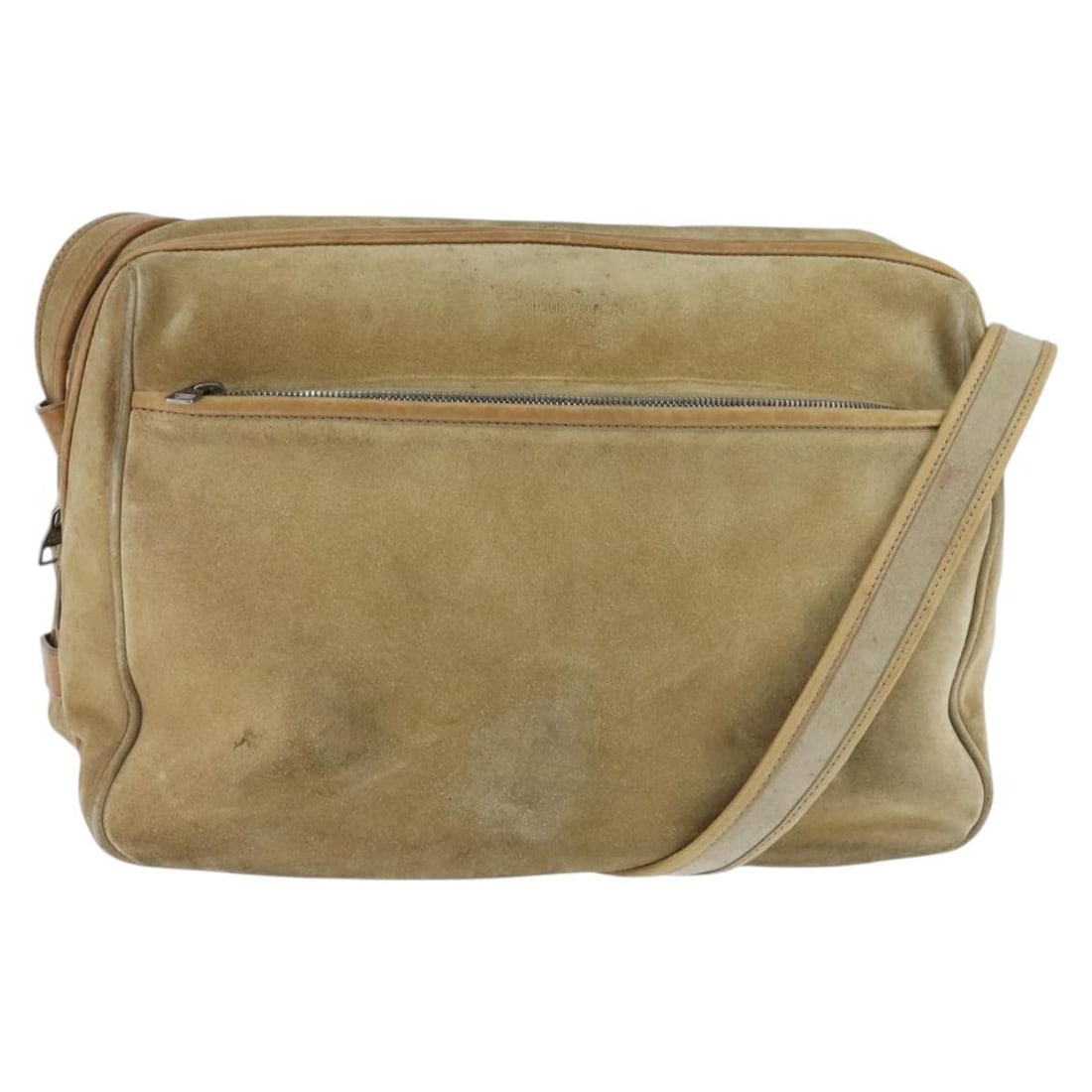 LOUIS VUITTON Beige Suede Shoulder Bag Italy Auth FO4028: LOUIS VUITTON Beige Suede Shoulder Bag Italy Auth FO4028 This stylish Louis Vuitton shoulder bag is crafted from high-quality suede in a sophisticated beige color. Designed in Italy, it features a spa