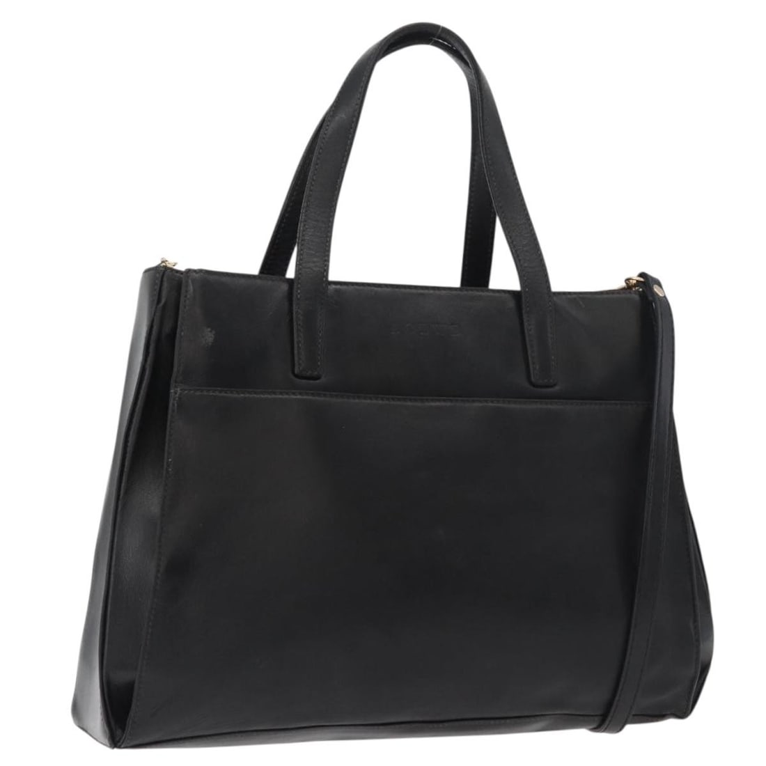LOEWE black leather 2way handbag with shoulder strap: LOEWE black leather 2way handbag with shoulder strap LOEWE 2-way handbag in black leather with gold-tone accents. Made in Spain, this women's bag includes a shoulder strap and can be carried by hand o