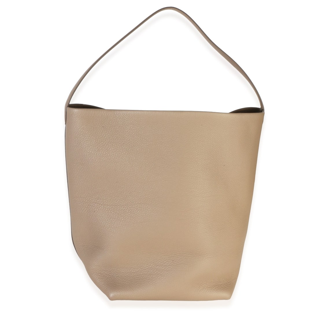 The Row Large N S Park Tote Gray Leather with Dustbag: The Row Large N S Park Tote Gray Leather with Dustbag A pre-owned The Row Large N/S Park Tote in dark taupe grained calfskin, designed in a tote style with an open top and a 7.00 in strap drop. The ba