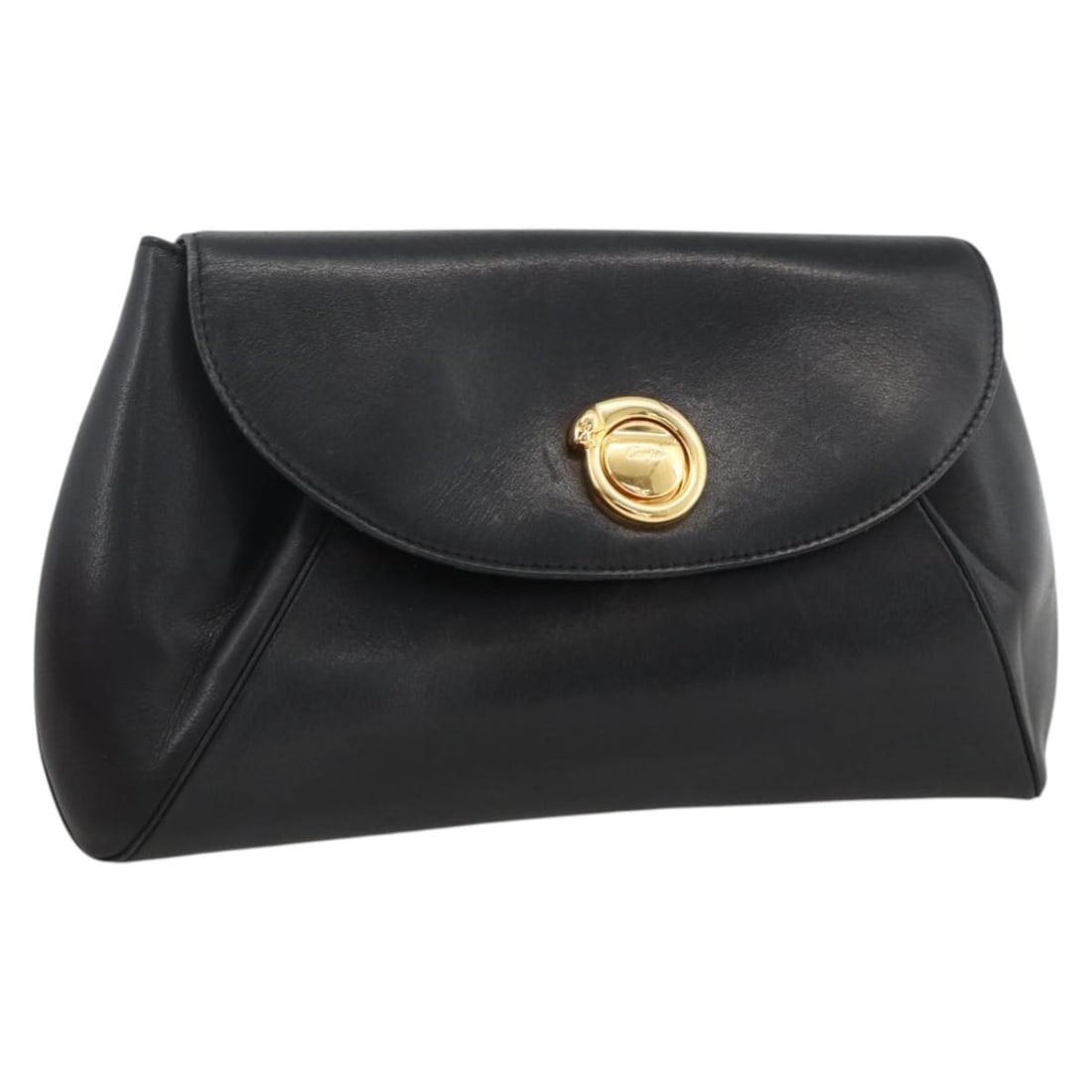Cartier Leather Clutch Bag with Pouch Black Gold Tone: Cartier Leather Clutch Bag with Pouch Black Gold Tone Cartier clutch bag set in black and gold leather, made in Italy. This women's clutch bag comes with a dust bag, item box, and instruction manual c