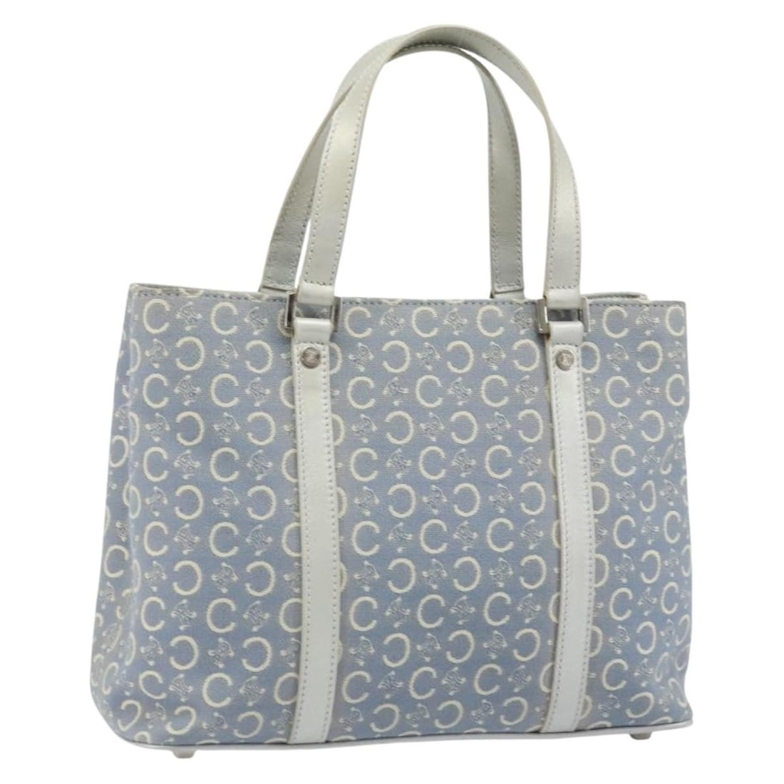 CELINE C Macadam Canvas Light Blue Handbag Silver Tone (1 of 18)