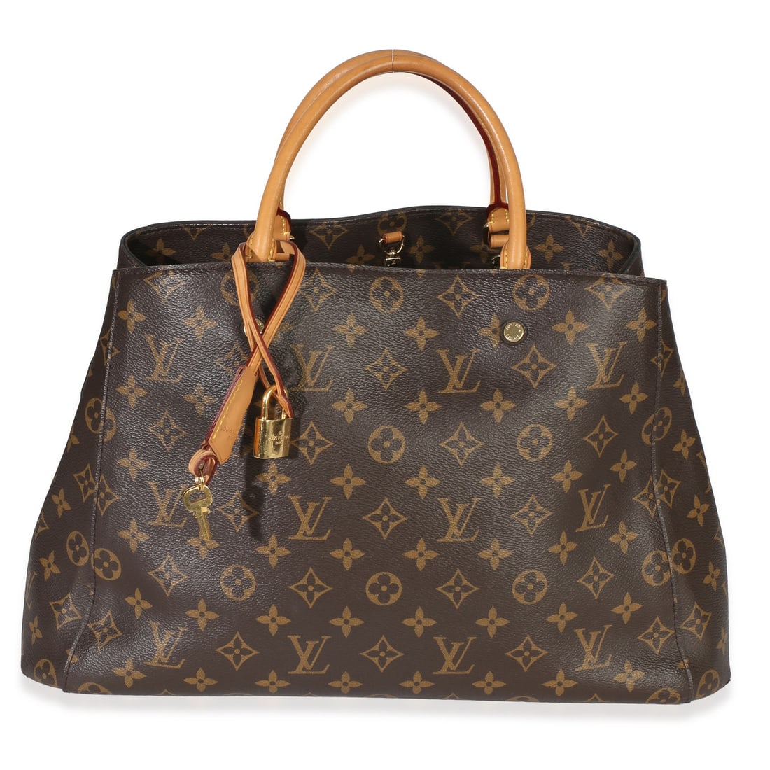 Louis Vuitton Montaigne GM Monogram Canvas Brown Handbag: Louis Vuitton Montaigne GM Monogram Canvas Brown Handbag This Louis Vuitton Monogram Canvas Montaigne GM is a spacious and versatile handbag crafted from signature brown canvas with gold-tone hardware