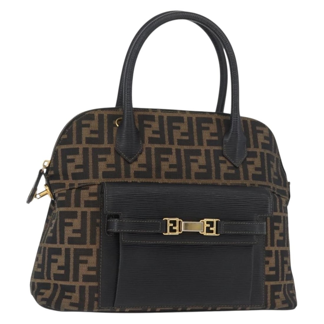 Fendi Zucca Canvas Handbag Black Brown with Padlock Key Clochette (1 of 18)