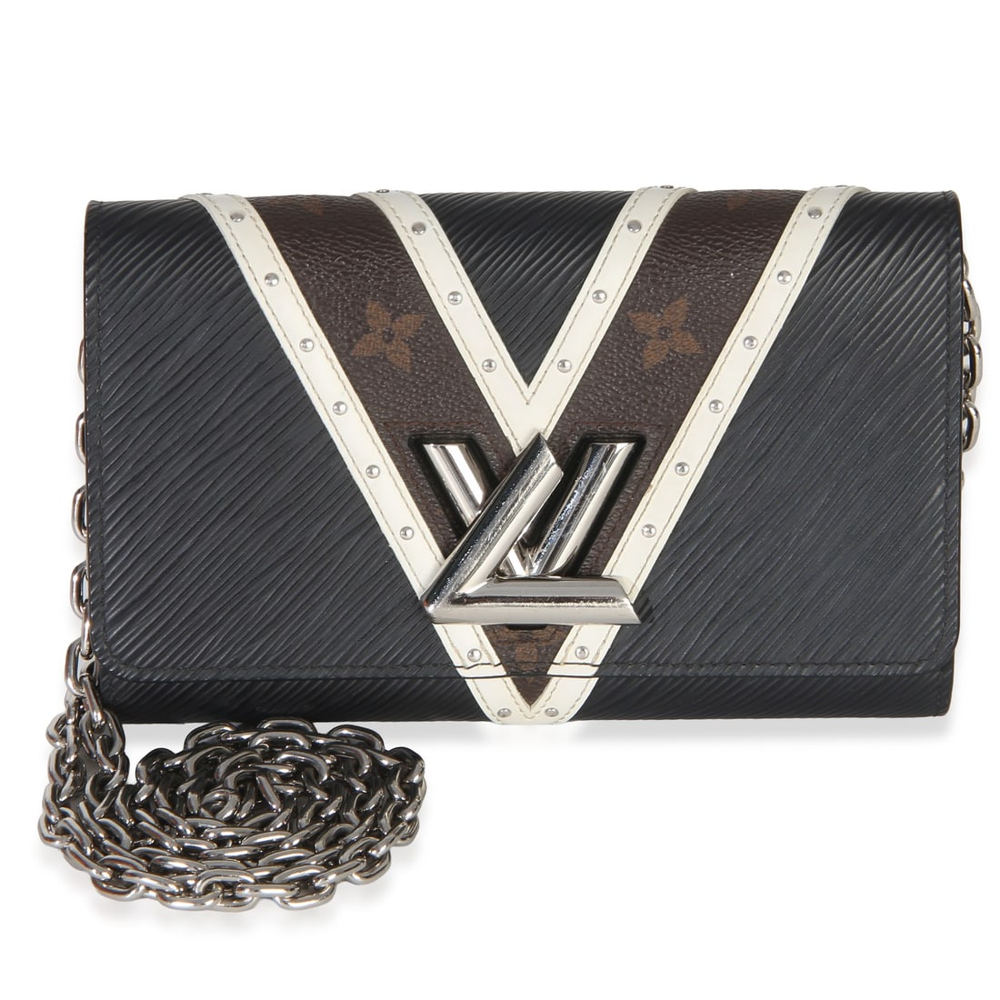 Louis Vuitton Twist Wallet on Chain Black Leather Crossbody Bag: Louis Vuitton Twist Wallet on Chain Black Leather Crossbody Bag This Louis Vuitton Black White V Monogram Canvas Twist Wallet on Chain combines luxury and versatility. Crafted from black leather with 