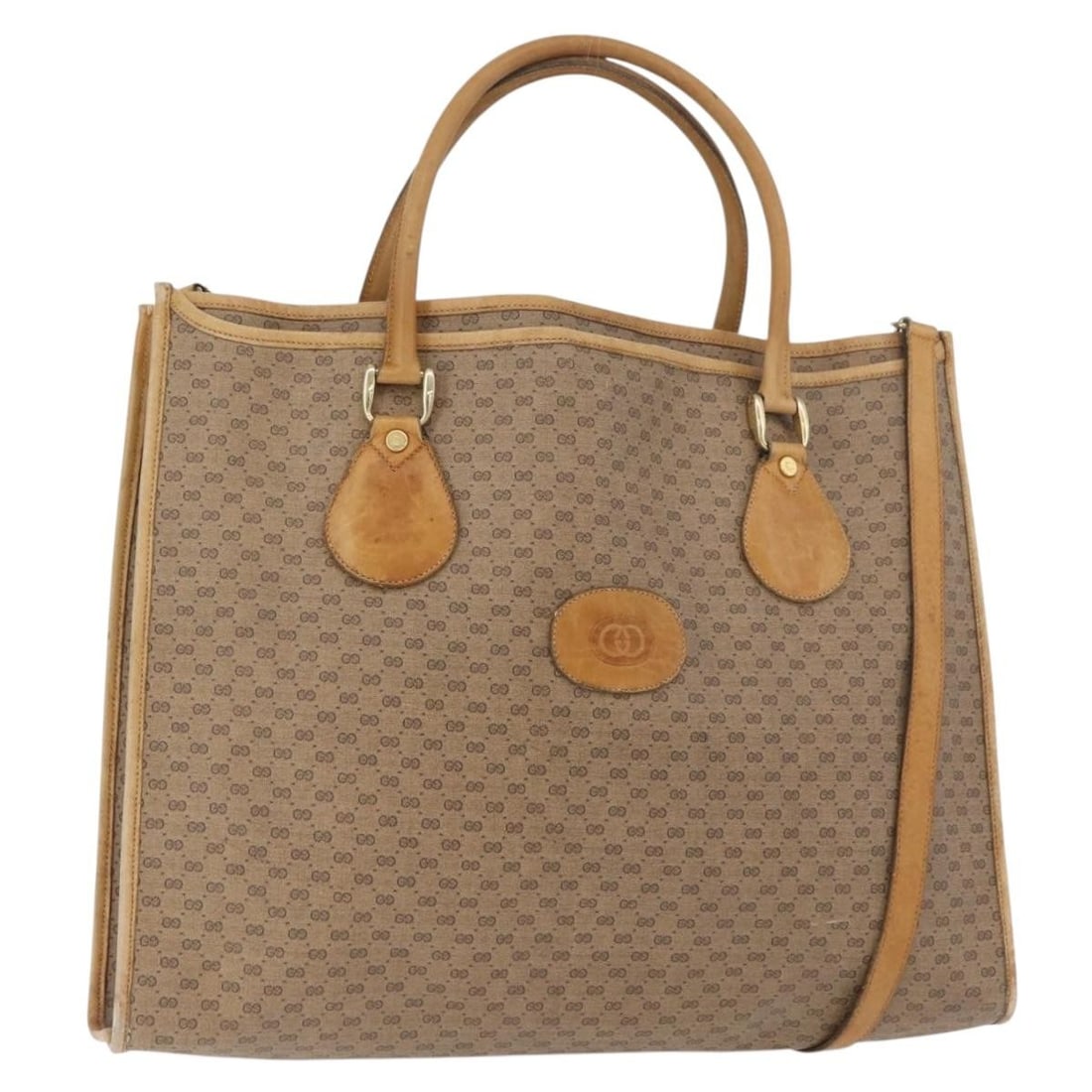 Gucci Micro GG Supreme Beige Gold Tote with Strap and Pouch: Gucci Micro GG Supreme Beige Gold Tote with Strap and Pouch This GUCCI Micro GG Supreme tote bag features a beige and gold exterior crafted from PVC leather and micro small GG canvas. Designed for ver