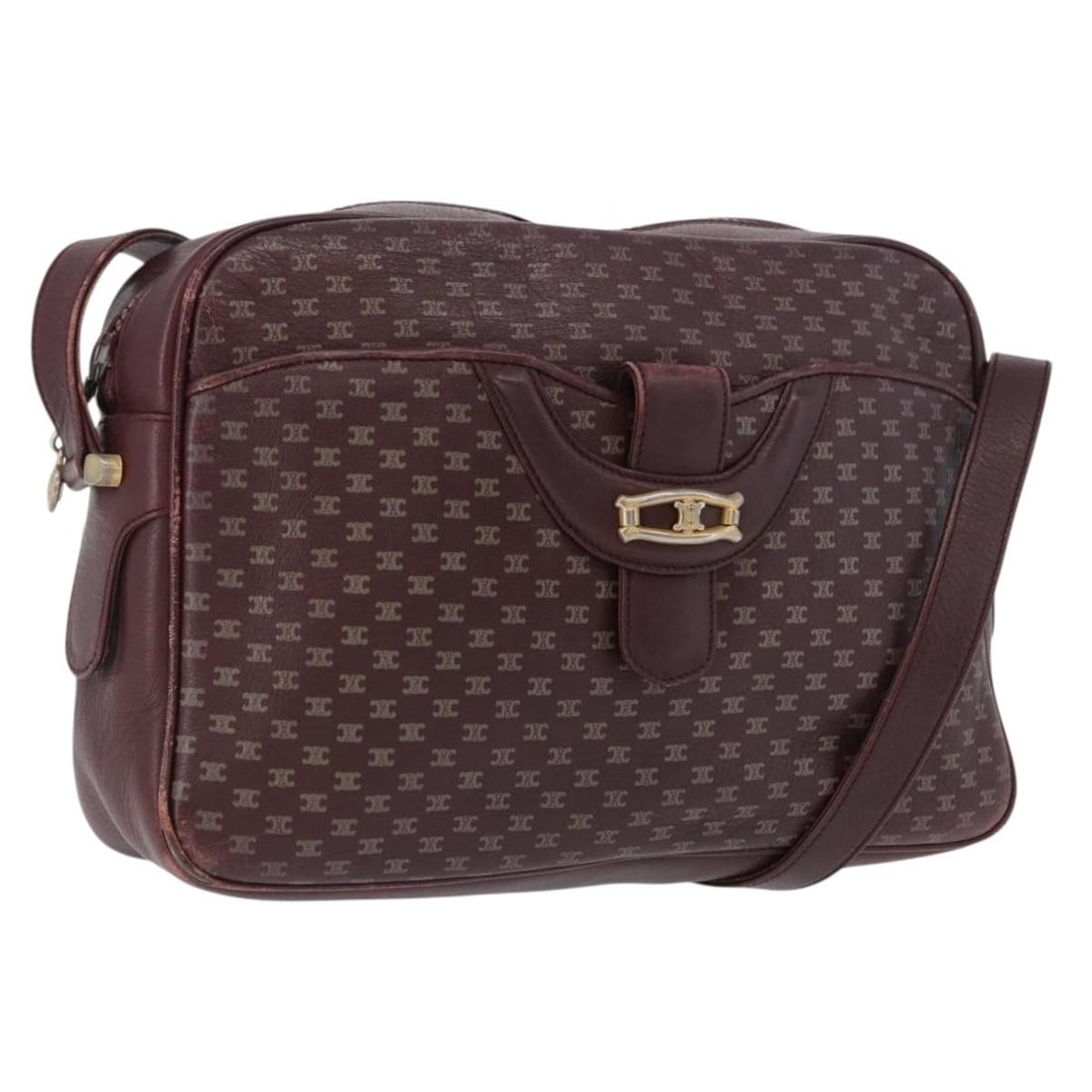 Celine Macadam Canvas Leather Shoulder Bag Gold Bordeaux Italy: Celine Macadam Canvas Leather Shoulder Bag Gold Bordeaux Italy This CELINE Macadam shoulder bag features a combination of leather and Macadam canvas in gold and bordeaux tones. Designed for women, the