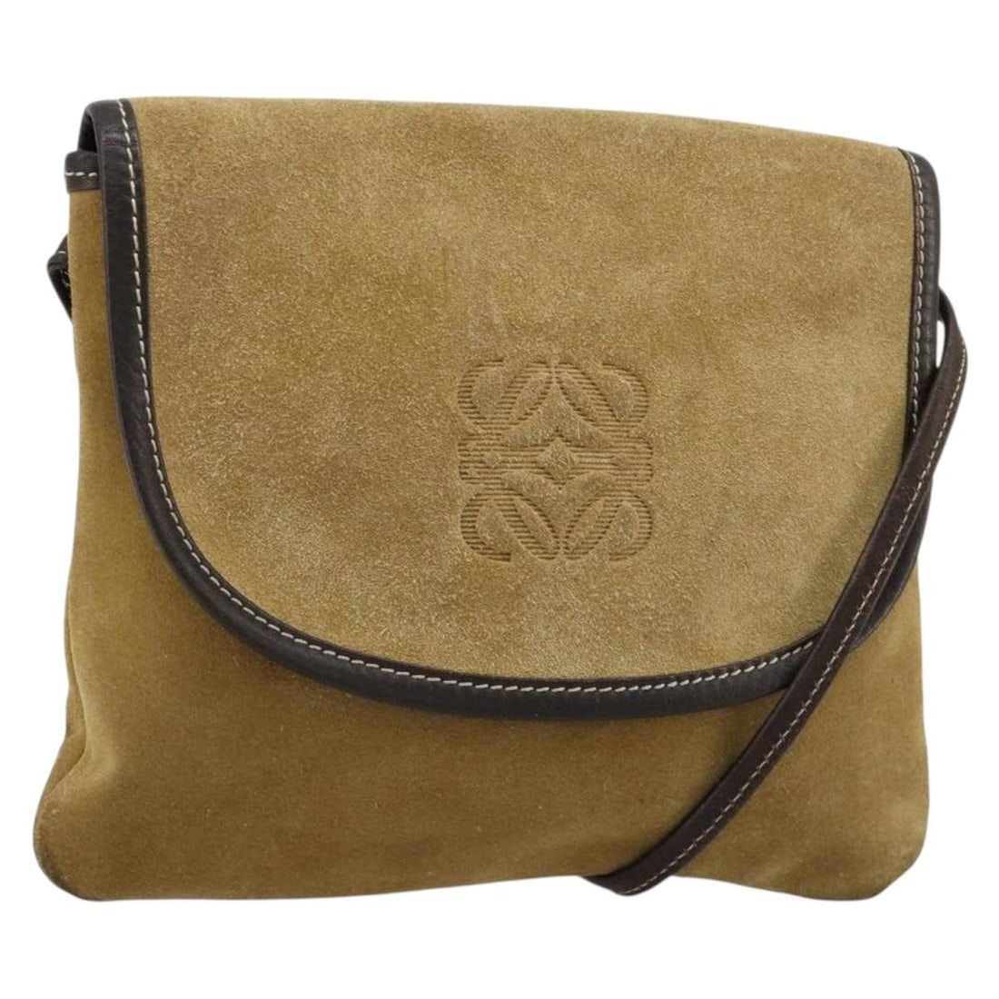 LOEWE Beige Gold Suede Shoulder Bag for Women: LOEWE Beige Gold Suede Shoulder Bag for Women LOEWE shoulder bag in beige/gold suede, made in Spain. This women's shoulder bag measures approximately 21 cm wide, 19 cm high, and 1 cm deep, with a shou