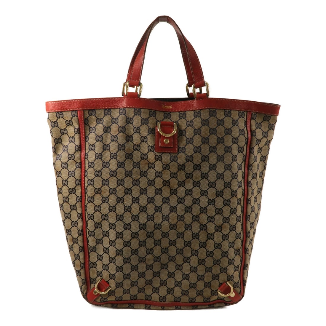 Gucci 130733 GG Canvas Tote Brown Red with Storage Bag: Gucci 130733 GG Canvas Tote Brown Red with Storage Bag Gucci GG tote bag, model 130733, made from GG canvas in brown and red. It features a spacious open design with one inside zip pocket and one open