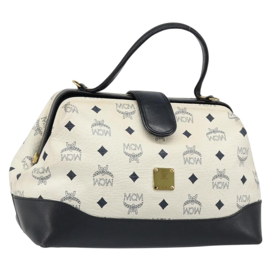 MCM Vicetos PVC Leather Handbag White Gold Dust Bag Germany: MCM Vicetos PVC Leather Handbag White Gold Dust Bag Germany MCM Vicetos logogram hand bag in white and gold PVC leather. It is a hand bag style made in Germany and comes with a dust bag. The item is h