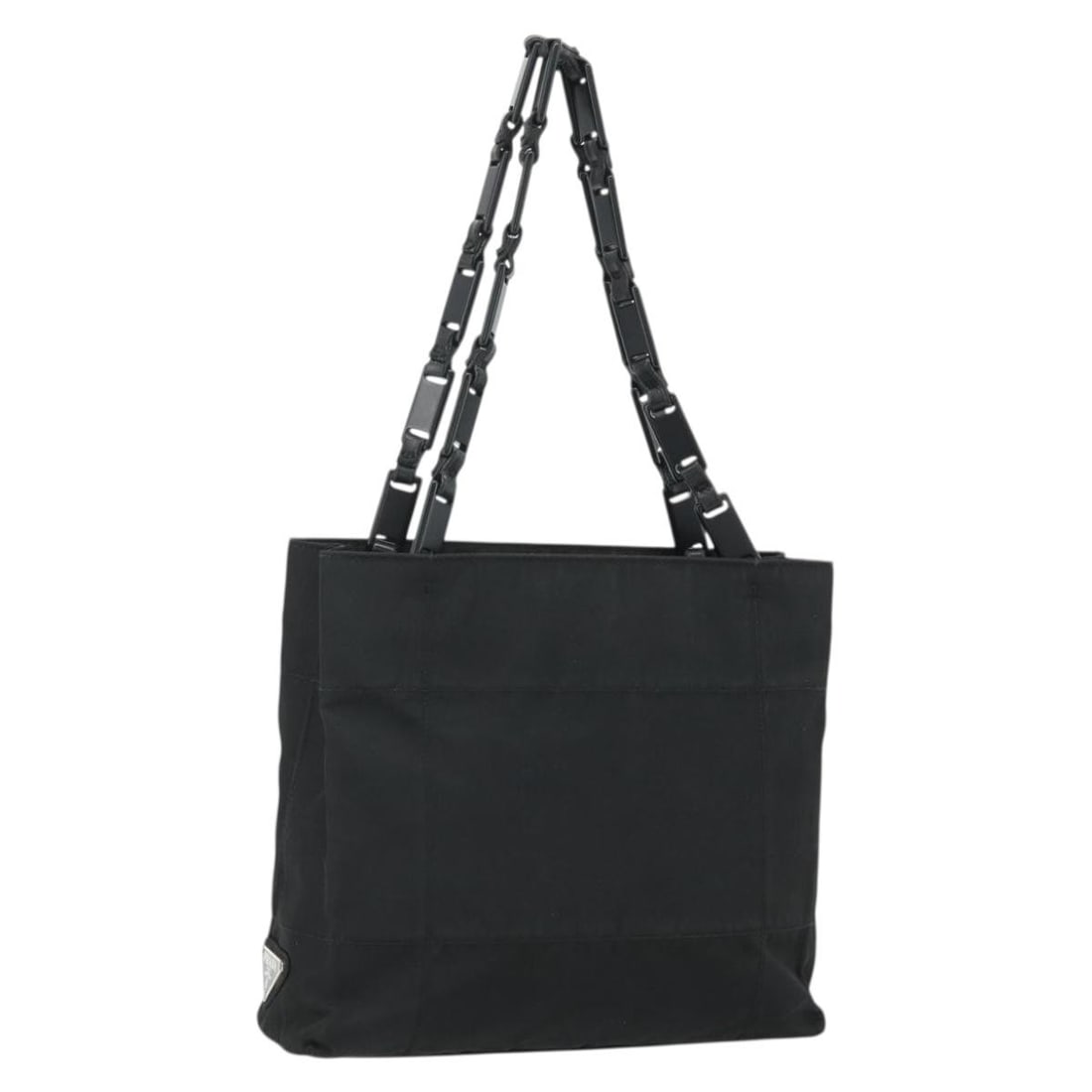 Prada black nylon women's handbag with chain handle: Prada black nylon women's handbag with chain handle This PRADA chain hand bag is crafted from black nylon and designed for women. Made in Italy, it features a compact silhouette with a handle drop for