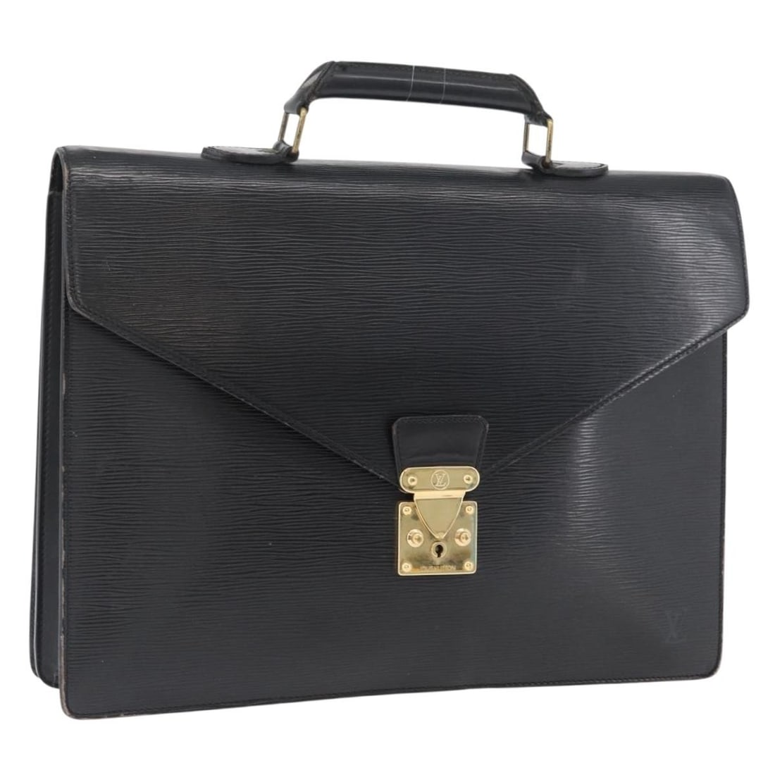 Louis Vuitton Epi Leather Serviette Conseiller Black Briefcase M54422 France: Louis Vuitton Epi Leather Serviette Conseiller Black Briefcase M54422 France This Louis Vuitton Epi Serviette Conseiller briefcase is crafted from black Epi leather and features a structured silhouett