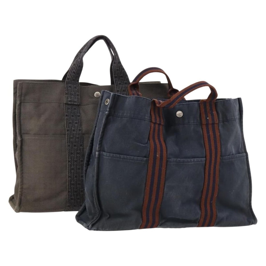 Set of 2 Hermes Canvas Tote Bags Gray and Navy (1 of 17)