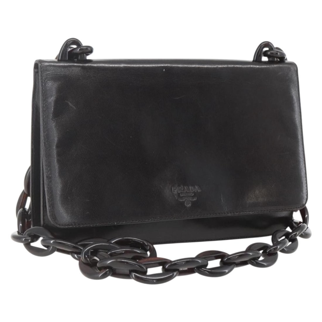 Prada Dark Brown Leather Chain Strap Shoulder Bag: Prada Dark Brown Leather Chain Strap Shoulder Bag A Prada chain shoulder bag in dark brown leather, made in Italy. It features a shoulder strap with an approximate drop of 43 cm (16.9 inches). The bag