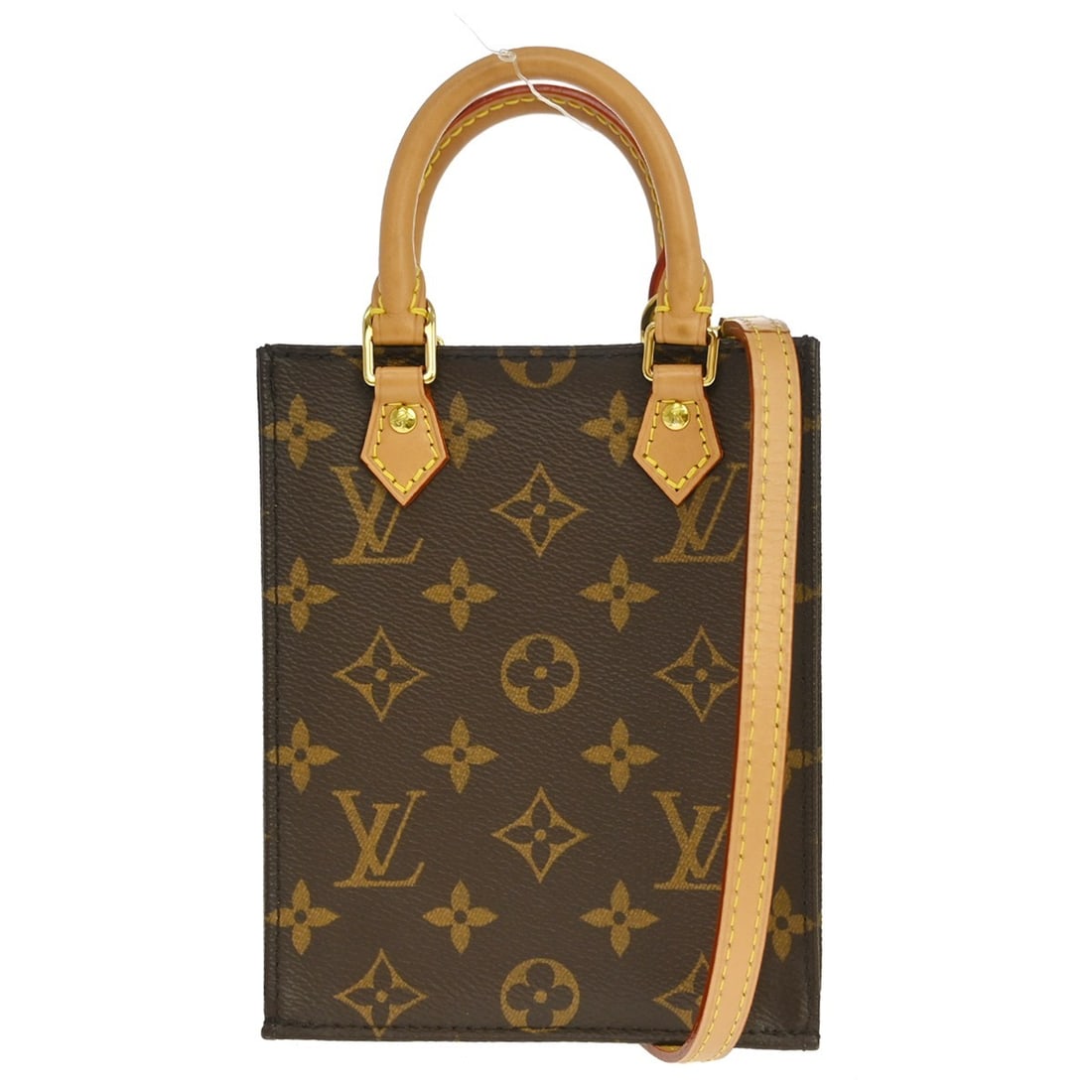 Louis Vuitton Petit Sac Plat Monogram 2way Tote M69442: Louis Vuitton Petit Sac Plat Monogram 2way Tote M69442 Louis Vuitton Petit Sac Plat 2way handbag in brown Monogram canvas and leather. This small tote features double handles, an inner pocket, and inc