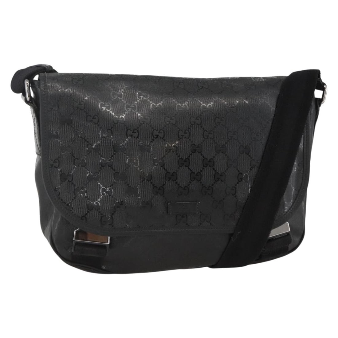 Gucci 201732 GG Canvas Shoulder Bag Black Silver PVC Leather: Gucci 201732 GG Canvas Shoulder Bag Black Silver PVC Leather This Gucci shoulder bag is crafted in black and silver PVC leather/GG canvas. It features a shoulder bag style with a shoulder drop of 32 t