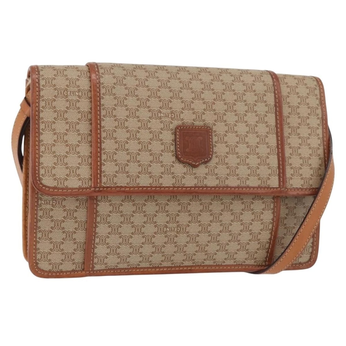 Celine Macadam PVC Canvas Shoulder Bag Beige Gold Tone: Celine Macadam PVC Canvas Shoulder Bag Beige Gold Tone Celine Macadam canvas shoulder bag in beige and gold, made in Italy from PVC leather and Macadam canvas. It features a shoulder strap with an app