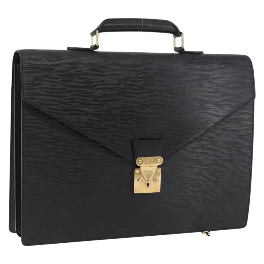 Louis Vuitton M54422 Epi Leather Briefcase Black Serviette Conseiller: Louis Vuitton M54422 Epi Leather Briefcase Black Serviette Conseiller Louis Vuitton Epi Serviette Conseiller briefcase in black Epi leather, made in France. It includes one key and has product number 