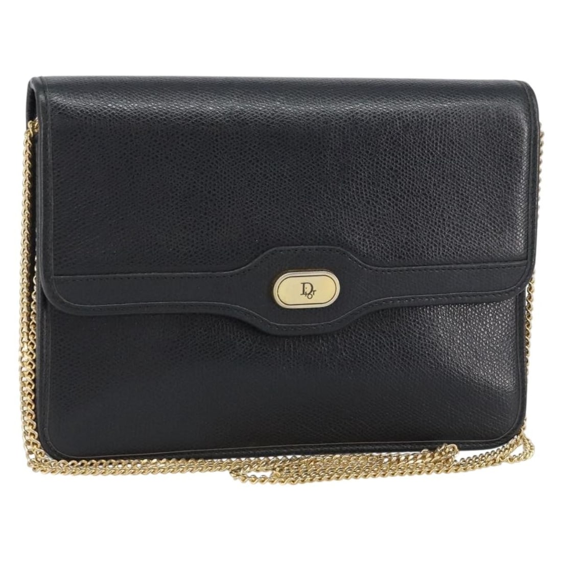 Black Leather Christian Dior Gold Chain Shoulder Bag from France: Black Leather Christian Dior Gold Chain Shoulder Bag from France This Christian Dior chain shoulder bag features a black leather exterior with gold-tone accents. The bag is designed in a compact style