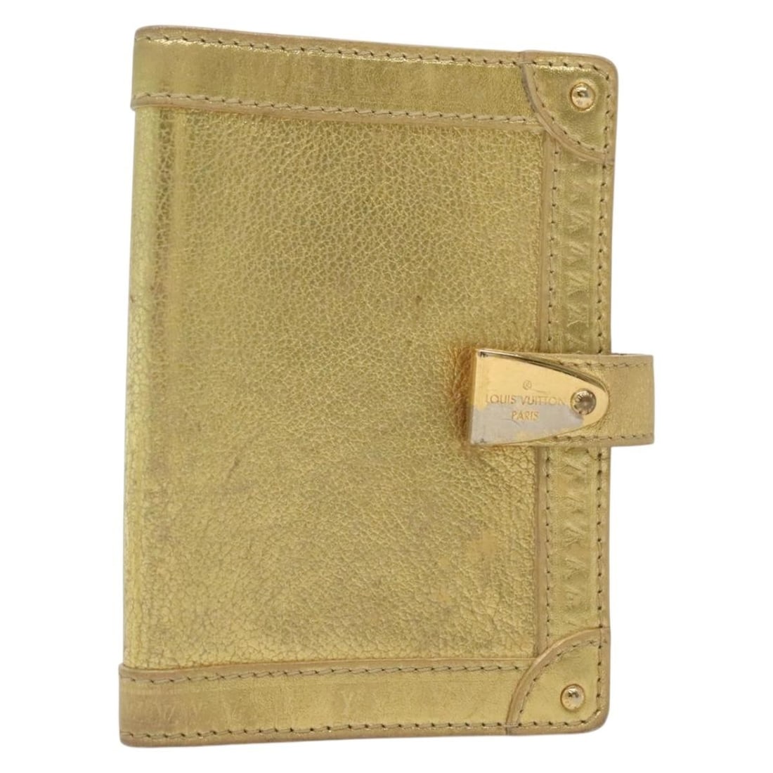Louis Vuitton Suhari Agenda Cover Gold Leather R21048 Spain: Louis Vuitton Suhari Agenda Cover Gold Leather R21048 Spain Presenting the LOUIS VUITTON Suhari Agenda Partonaire PM Day Planner Cover, a luxurious accessory crafted in Spain. This elegant cover is ma