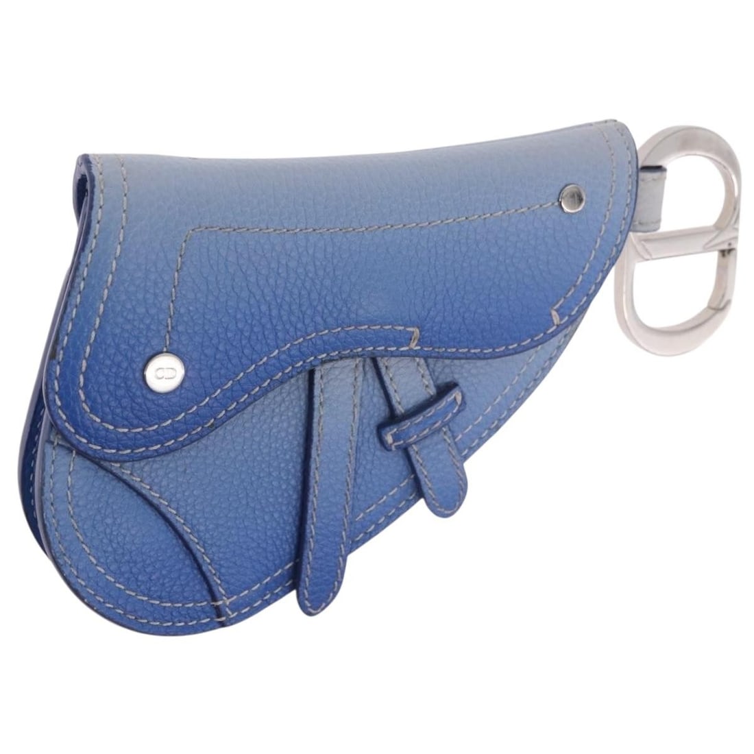 Christian Dior leather accessory pouch light blue silver tone: Christian Dior leather accessory pouch light blue silver tone Christian Dior Saddle Pouch in light blue and silver leather, designed as an accessory pouch for women. Made in Italy, it measures approxi