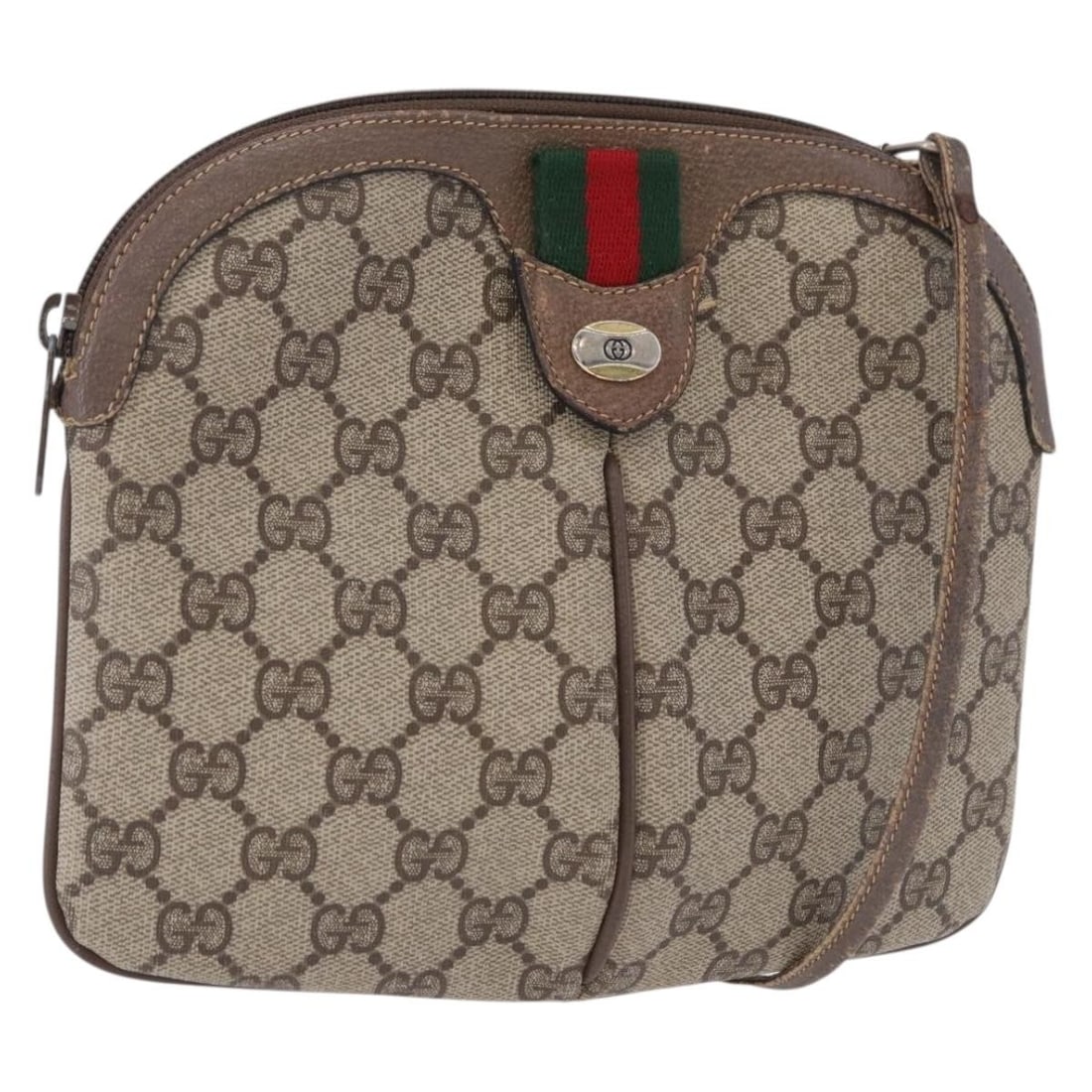 Gucci Sherry Line GG Supreme PVC Shoulder Bag Beige Gold 904 02 047: Gucci Sherry Line GG Supreme PVC Shoulder Bag Beige Gold 904 02 047 Gucci GG Supreme Web Sherry Line shoulder bag in beige and gold, made from PVC leather and GG canvas. It measures approximately W22 
