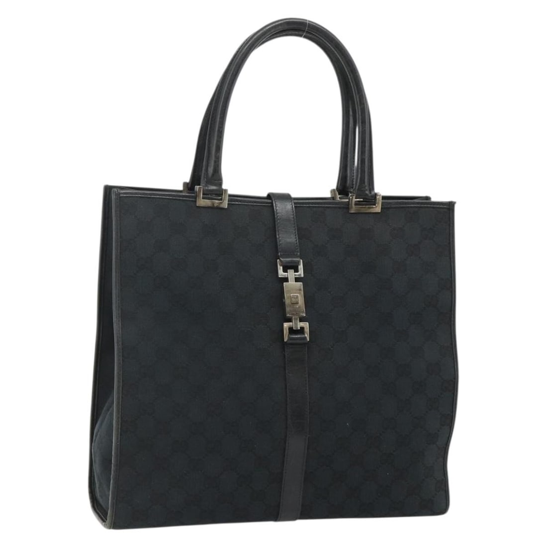 Gucci Jackie Black Silver GG Canvas Tote Bag 002 1064 3444: Gucci Jackie Black Silver GG Canvas Tote Bag 002 1064 3444 This is a Gucci GG Canvas Jackie tote bag in black and silver, crafted in Italy. The tote features the signature GG canvas exterior with leat