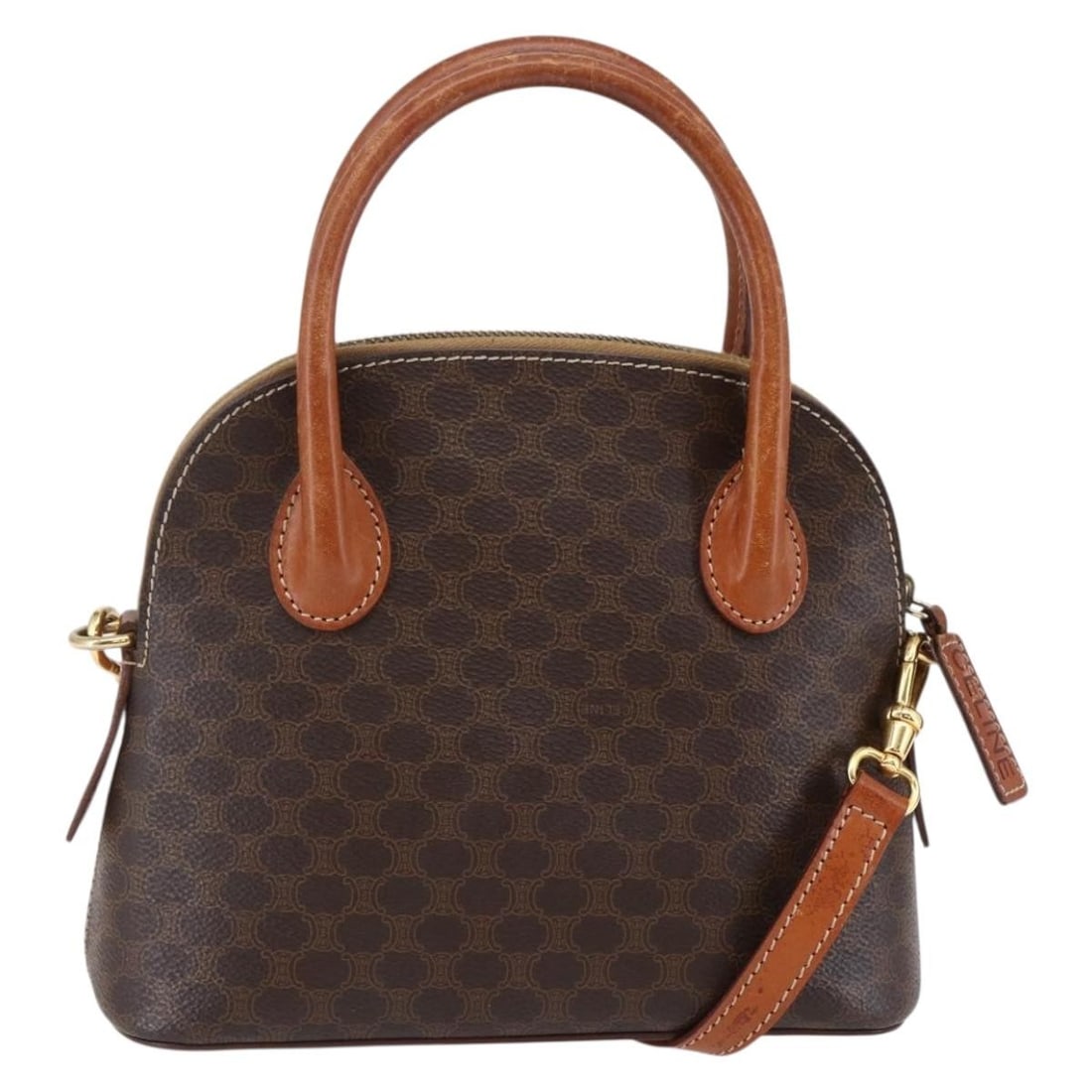 CELINE Macadam 2way Brown Hand Bag in PVC Leather Canvas: CELINE Macadam 2way Brown Hand Bag in PVC Leather Canvas Brown CELINE hand bag in PVC leather and Macadam canvas with a 2-way design. Made in Italy, this item is offered in heavily used condition with