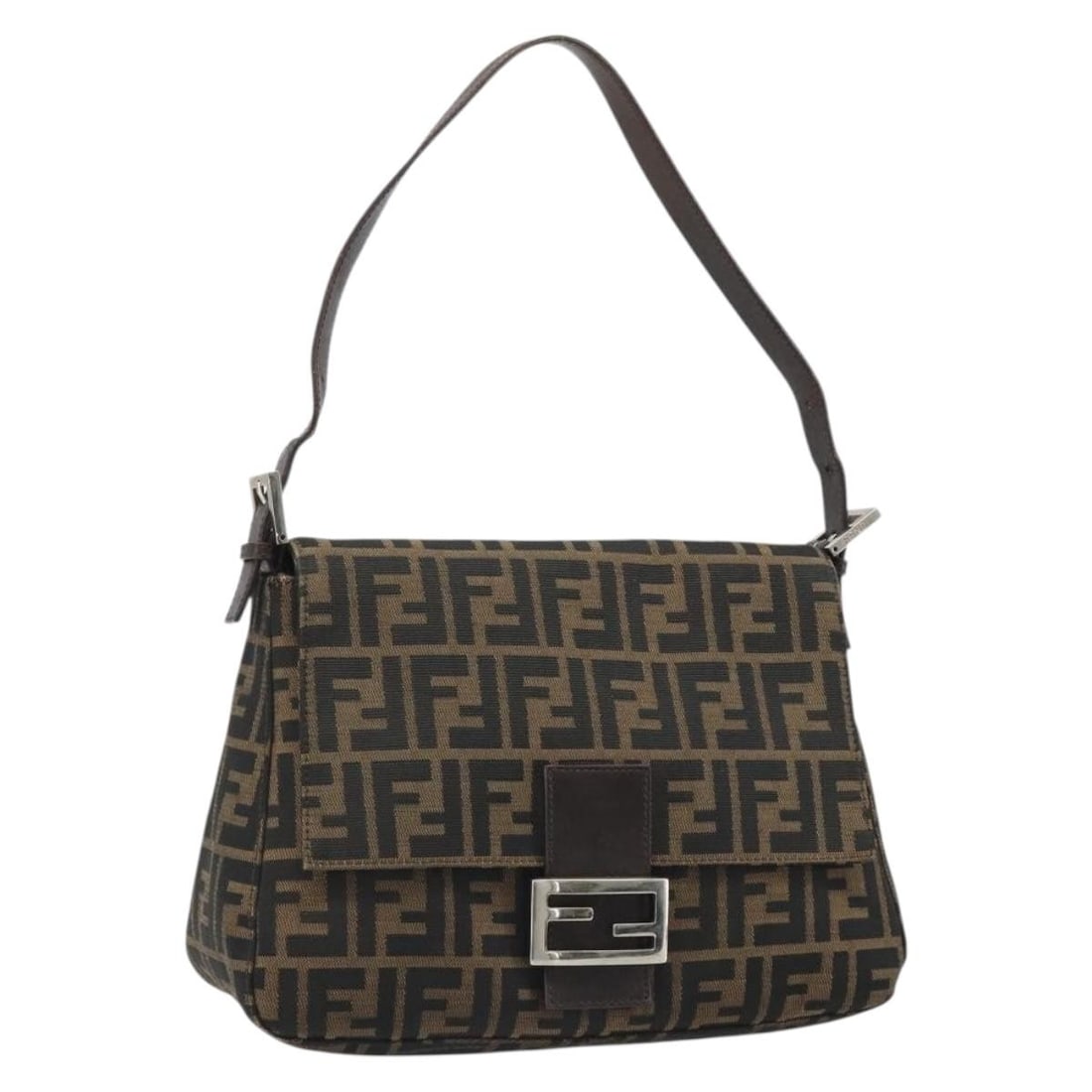Fendi Mamma Baguette Shoulder Bag Zucca Canvas Black Brown: Fendi Mamma Baguette Shoulder Bag Zucca Canvas Black Brown Fendi Mamma Baguette shoulder bag crafted from Zucca canvas in black and brown. Made in Italy, this women's bag features a shoulder strap wit