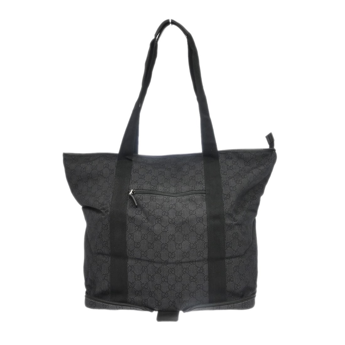 Gucci GG Canvas Leather Zip Tote Bag Black 152232 205027: Gucci GG Canvas Leather Zip Tote Bag Black 152232 205027 Vintage Gucci black GG tote bag with a zip closure, double handles, and a black canvas lining. The bag features an exterior zipper pocket and i