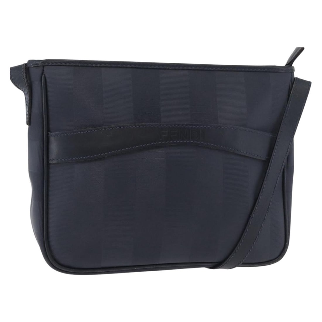 FENDI Pequin Canvas and PVC Shoulder Bag Navy Gold: FENDI Pequin Canvas and PVC Shoulder Bag Navy Gold Fendi shoulder bag in PVC leather and Pequin canvas with a navy and gold color scheme. Made in Italy, this women's bag measures approximately 25 cm w
