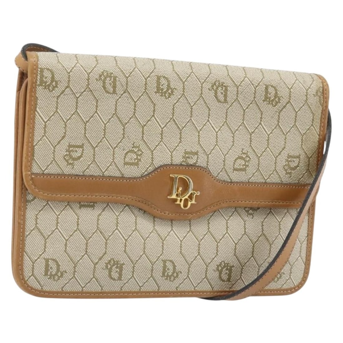 Christian Dior Beige Honeycomb Canvas PVC Shoulder Bag Gold Tone: Christian Dior Beige Honeycomb Canvas PVC Shoulder Bag Gold Tone A Christian Dior shoulder bag in beige and gold, crafted from PVC leather and honeycomb canvas. It measures approximately W21 cm x H15 
