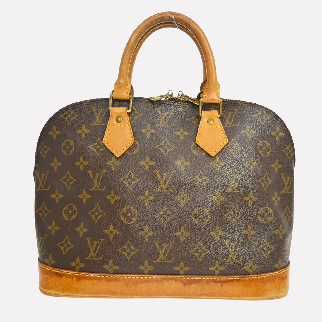 Louis Vuitton Alma Monogram Canvas Handbag M51130 Brown: Louis Vuitton Alma Monogram Canvas Handbag M51130 Brown Louis Vuitton Alma handbag in Monogram Canvas and leather, made in France. This vintage bag features one inside pocket and shows heavy exterior 