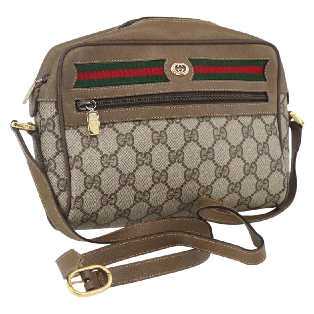 Gucci 56 02 087 GG Canvas Shoulder Bag Beige Gold: Gucci 56 02 087 GG Canvas Shoulder Bag Beige Gold Vintage Gucci GG Supreme Web Sherry Line shoulder bag in beige and gold GG canvas. Made in Italy, this women's bag shows heavy use with visible wear t