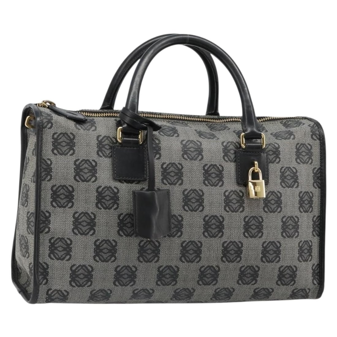 LOEWE Amazona 36 Anagram PVC Leather Handbag Black Gold: LOEWE Amazona 36 Anagram PVC Leather Handbag Black Gold A LOEWE Amazona 36 hand bag in black and gold, made from PVC leather and crafted in Spain. The bag measures approximately 35 cm W x 21 cm H x 13