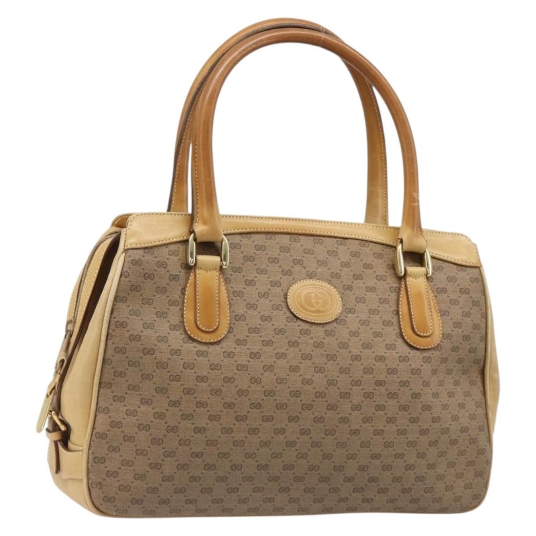 GUCCI Micro GG Supreme PVC Leather Hand Bag Beige Gold 187737: GUCCI Micro GG Supreme PVC Leather Hand Bag Beige Gold 187737 Gucci hand bag in beige and gold PVC leather with Micro Small GG canvas. Made in Italy, it measures approximately 12.6 x 9.1 x 3.5 inches 
