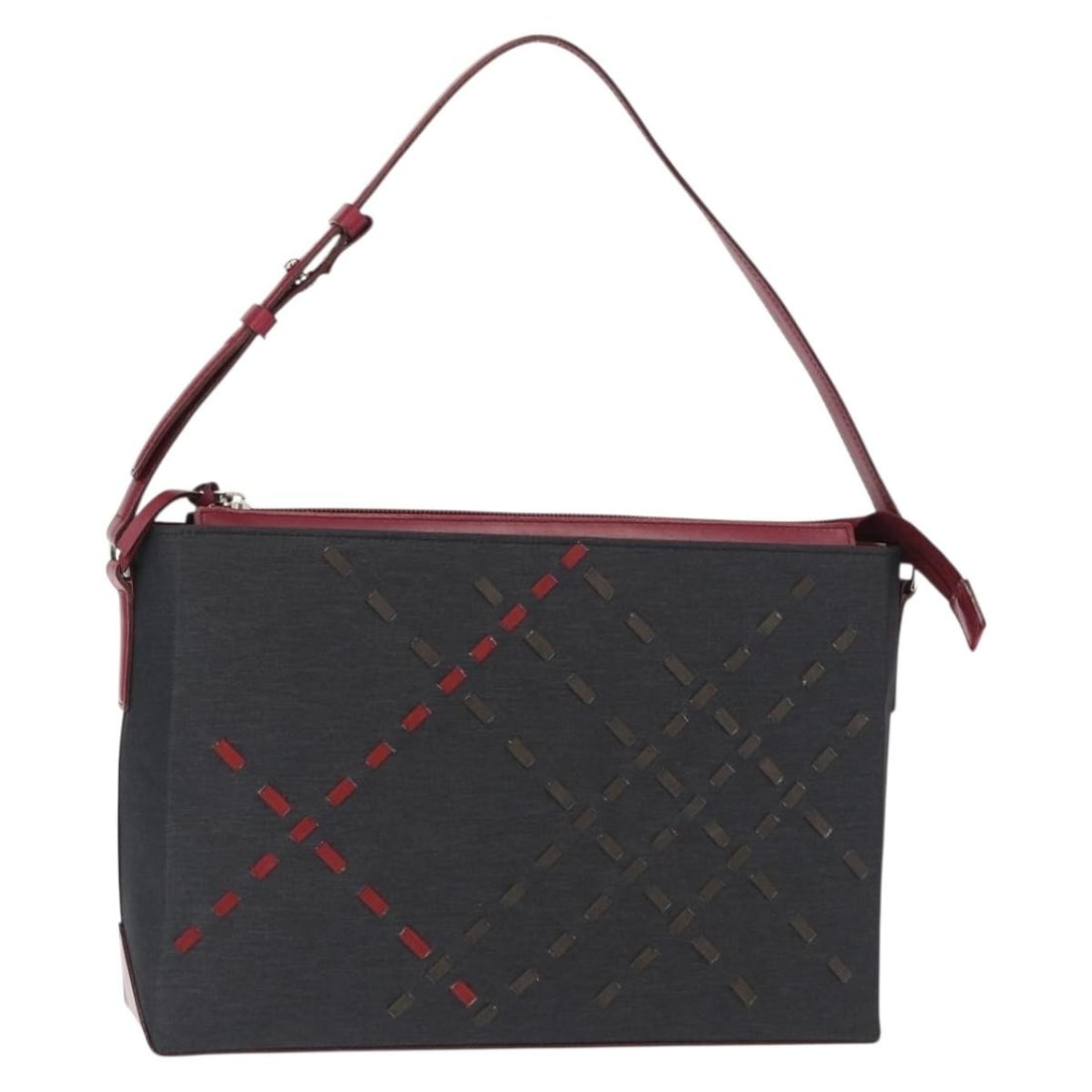 Burberry Nova Check Nylon Shoulder Bag Gray Silver: Burberry Nova Check Nylon Shoulder Bag Gray Silver A Burberry Nova Check shoulder bag in gray and silver, made of nylon with leather details. It features a shoulder bag style and comes as the item sho