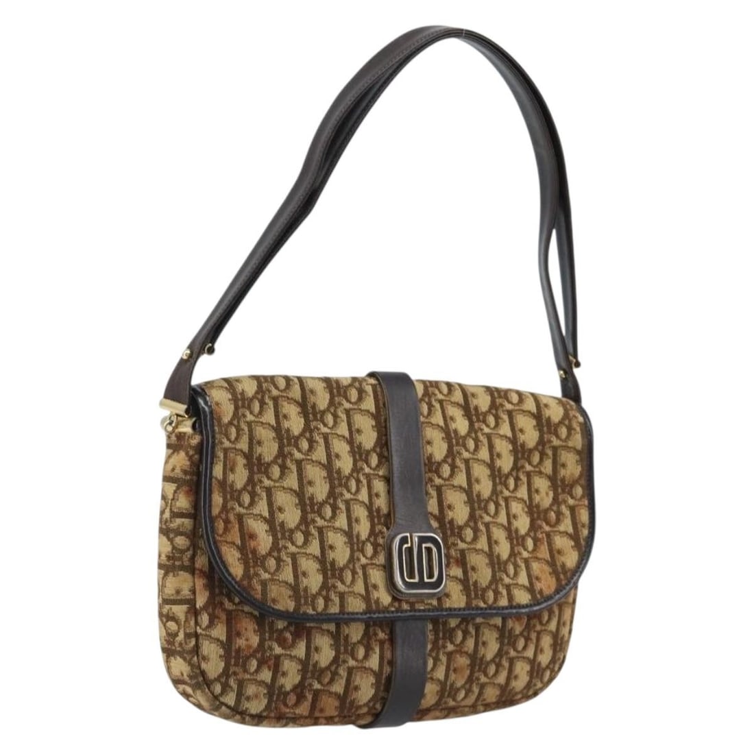 Christian Dior beige gold Trotter canvas shoulder bag France: Christian Dior beige gold Trotter canvas shoulder bag France Christian Dior shoulder bag in beige and gold Trotter canvas, made in France. This women's bag features an adjustable shoulder strap and a 