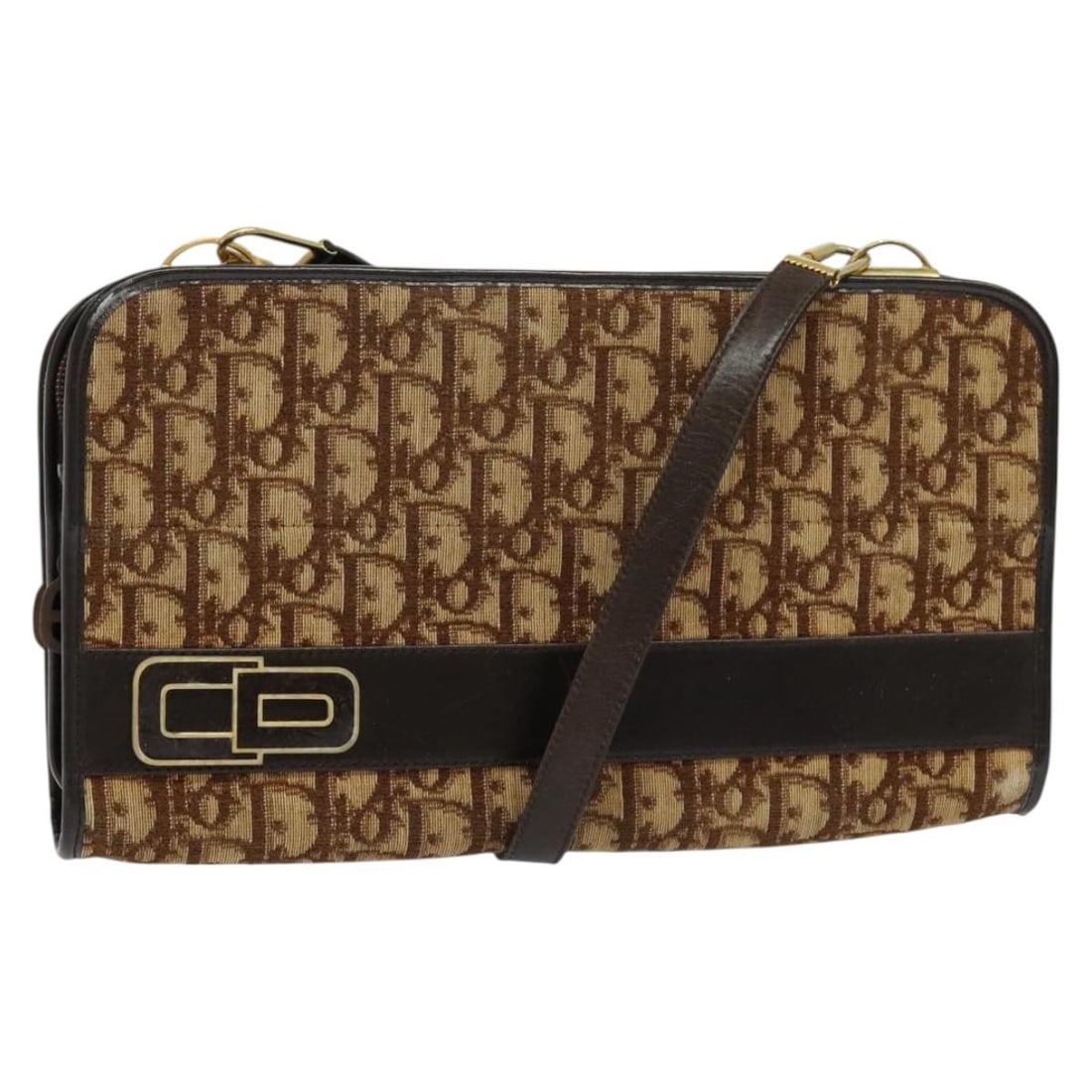 Christian Dior Brown Gold Trotter Canvas Shoulder Bag for Women: Christian Dior Brown Gold Trotter Canvas Shoulder Bag for Women This Christian Dior Trotter Canvas shoulder bag features a brown and gold exterior with the iconic Trotter pattern. Designed for women, 