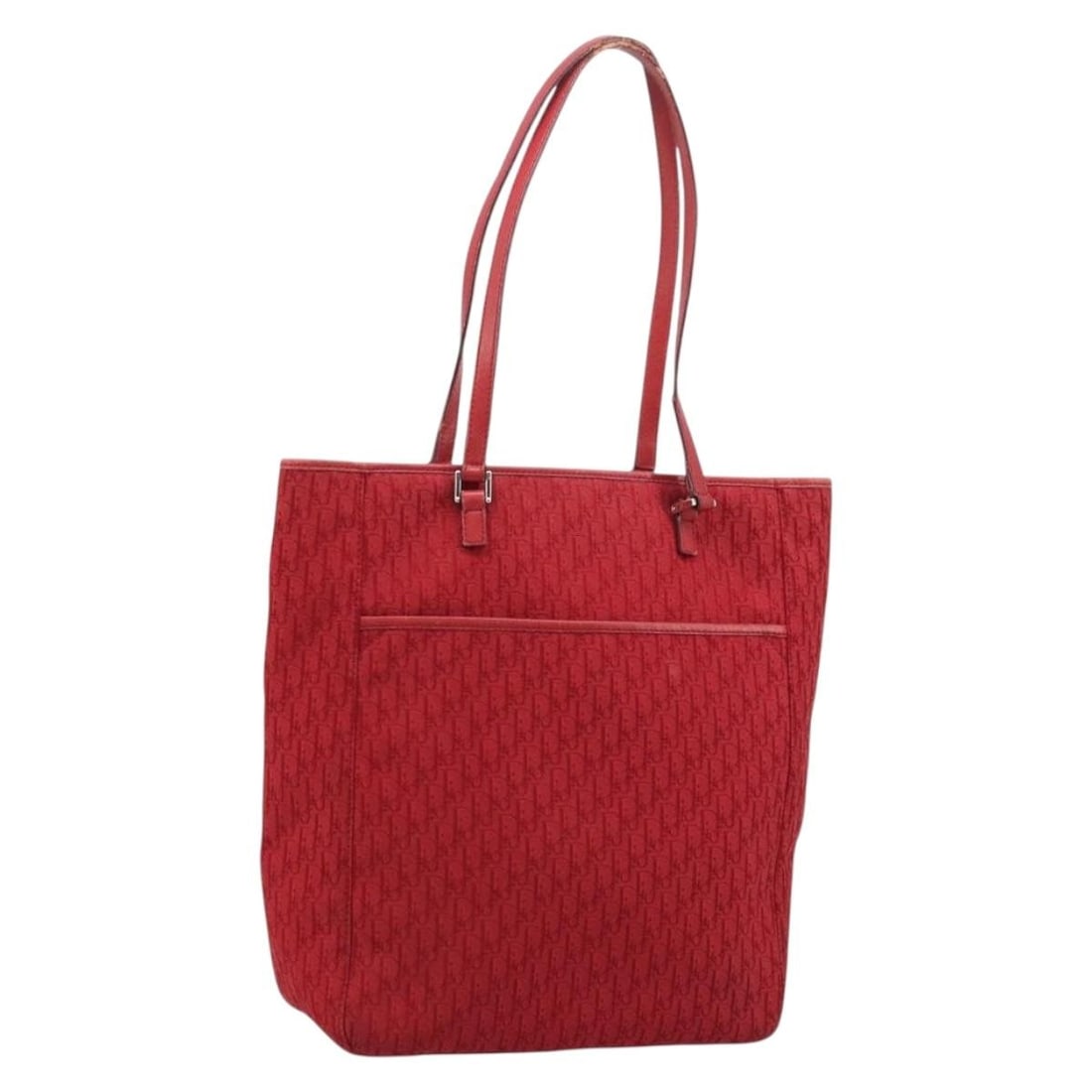 Christian Dior Trotter Canvas Tote in Red with Silver Tone: Christian Dior Trotter Canvas Tote in Red with Silver Tone Christian Dior tote bag in red and silver Trotter canvas, made in Italy. The bag measures approximately W26 cm x H30 cm x D11 cm, with a hand