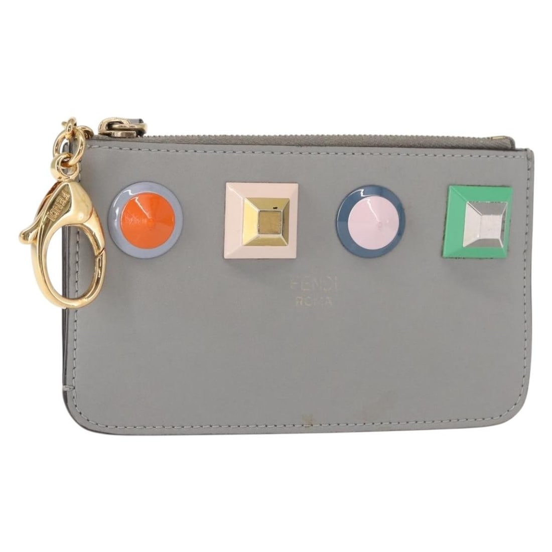 FENDI Gray Gold Leather Coin Purse Auth Italy 154219: FENDI Gray Gold Leather Coin Purse Auth Italy 154219 This FENDI Coin Purse is a stylish accessory crafted from high-quality leather in a sophisticated gray and gold color combination. Measuring approx