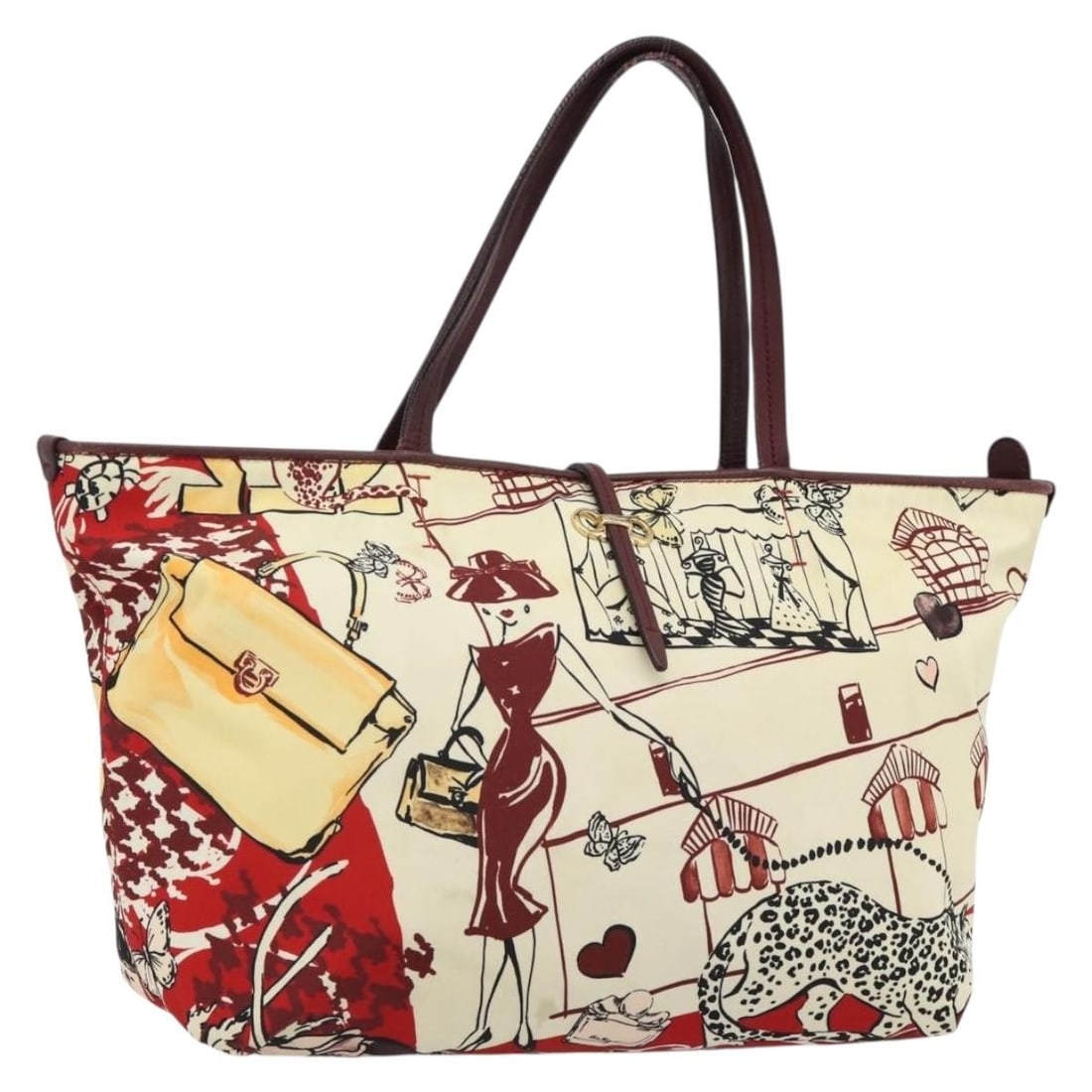 Salvatore Ferragamo Canvas Gancini Tote Bag Gold Bordeaux (1 of 18)