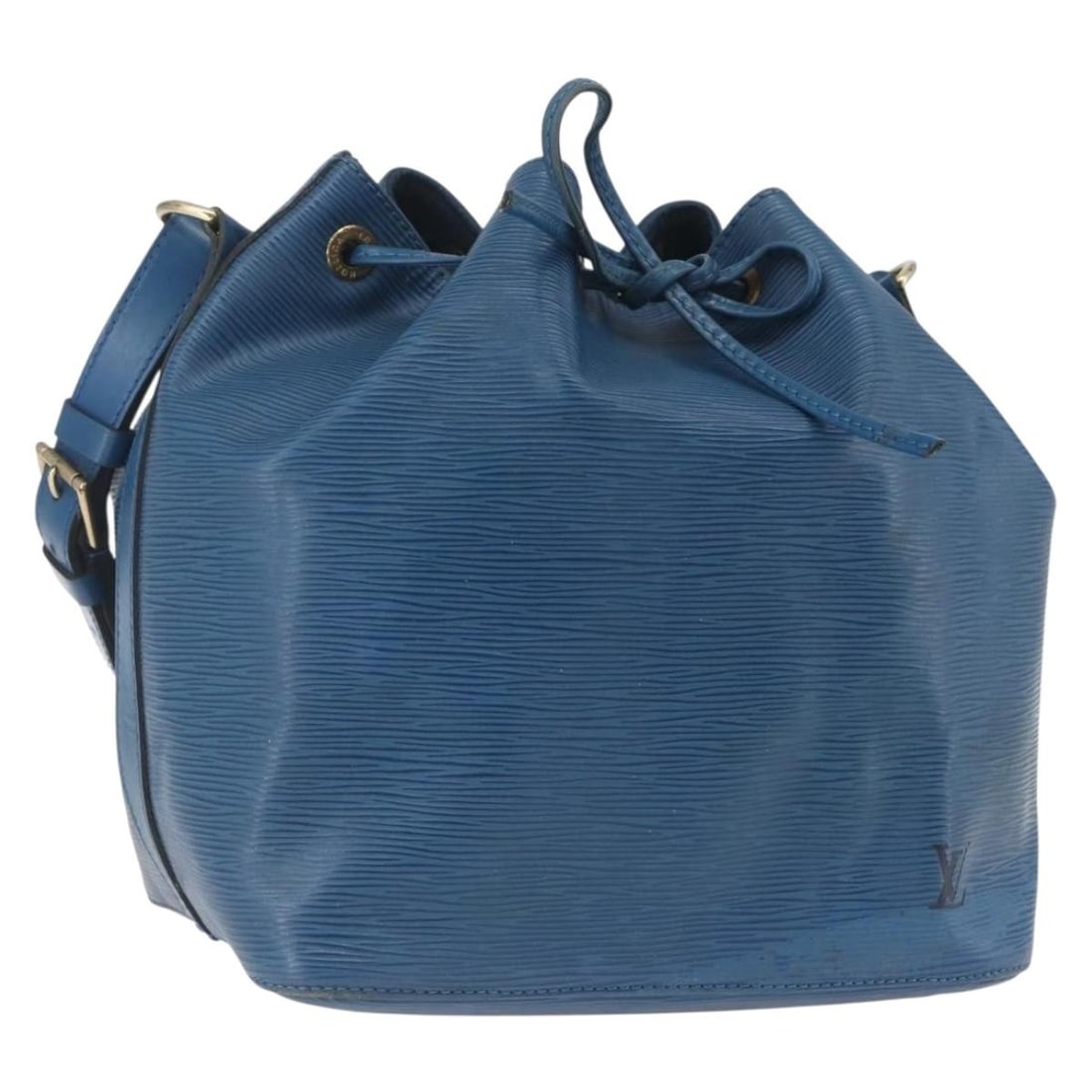 Louis Vuitton Petit Noe Epi Leather Blue Shoulder Bag M44105 France: Louis Vuitton Petit Noe Epi Leather Blue Shoulder Bag M44105 France This is a Louis Vuitton Epi Petit Noe shoulder bag in blue, crafted from signature Epi leather. The bag features a drawstring closur