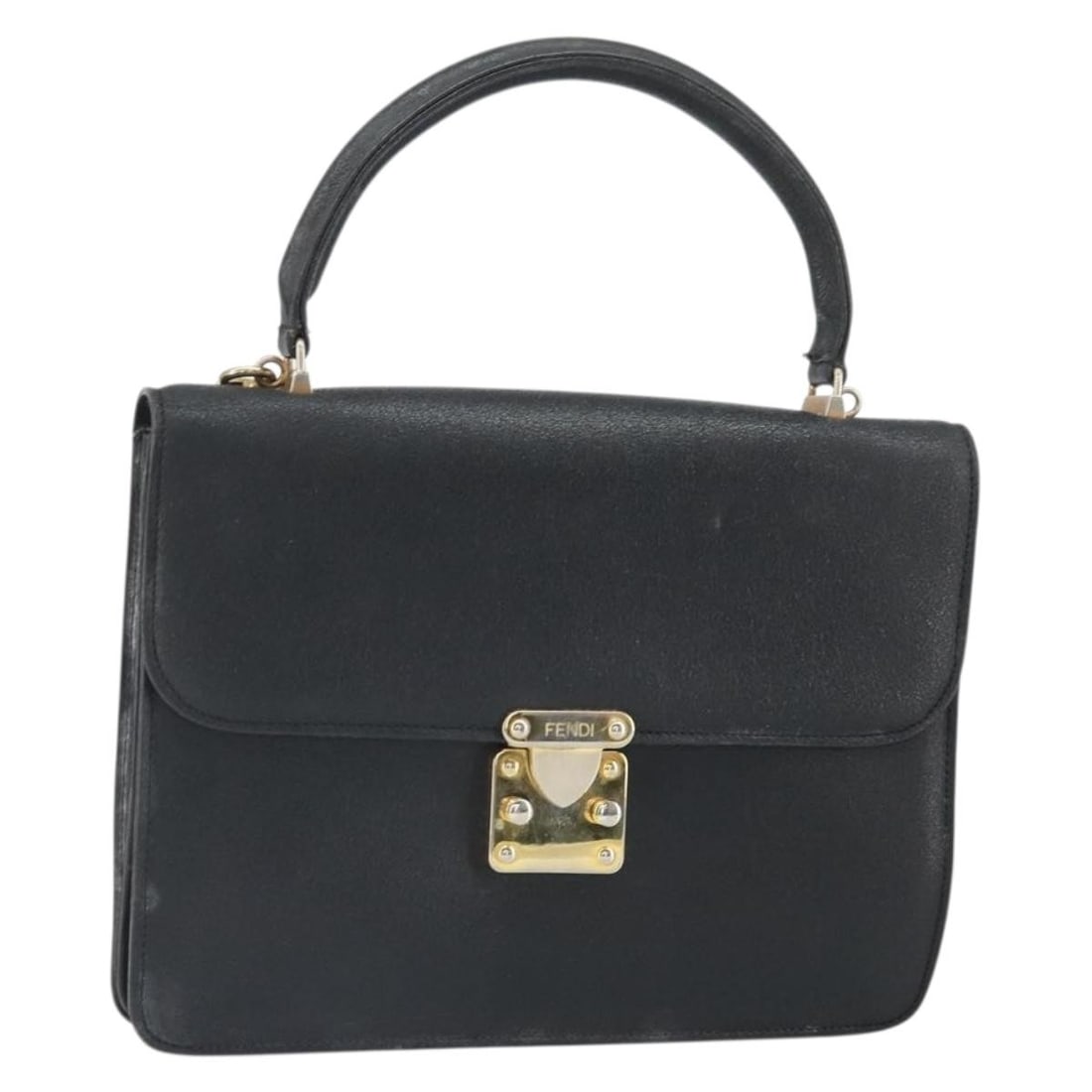 Fendi Black Leather 2way Handbag Gold Hardware Italian Made: Fendi Black Leather 2way Handbag Gold Hardware Italian Made This FENDI two-way handbag is crafted from black leather with gold-tone accents. Made in Italy, it features a structured silhouette and dual