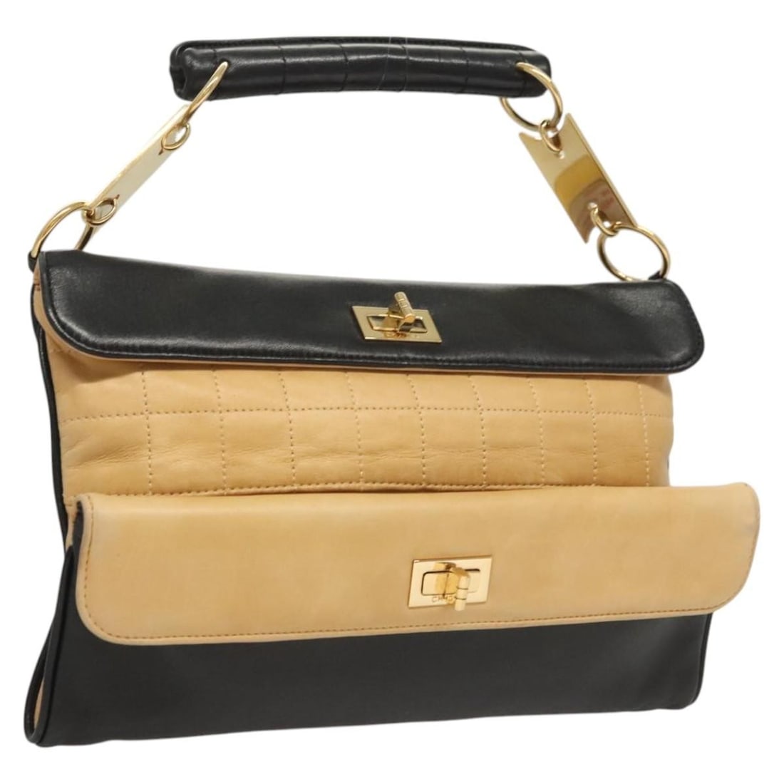 CHANEL Choco Bar Lamb Skin Handbag Beige Black with Guarantee Card (1 of 18)