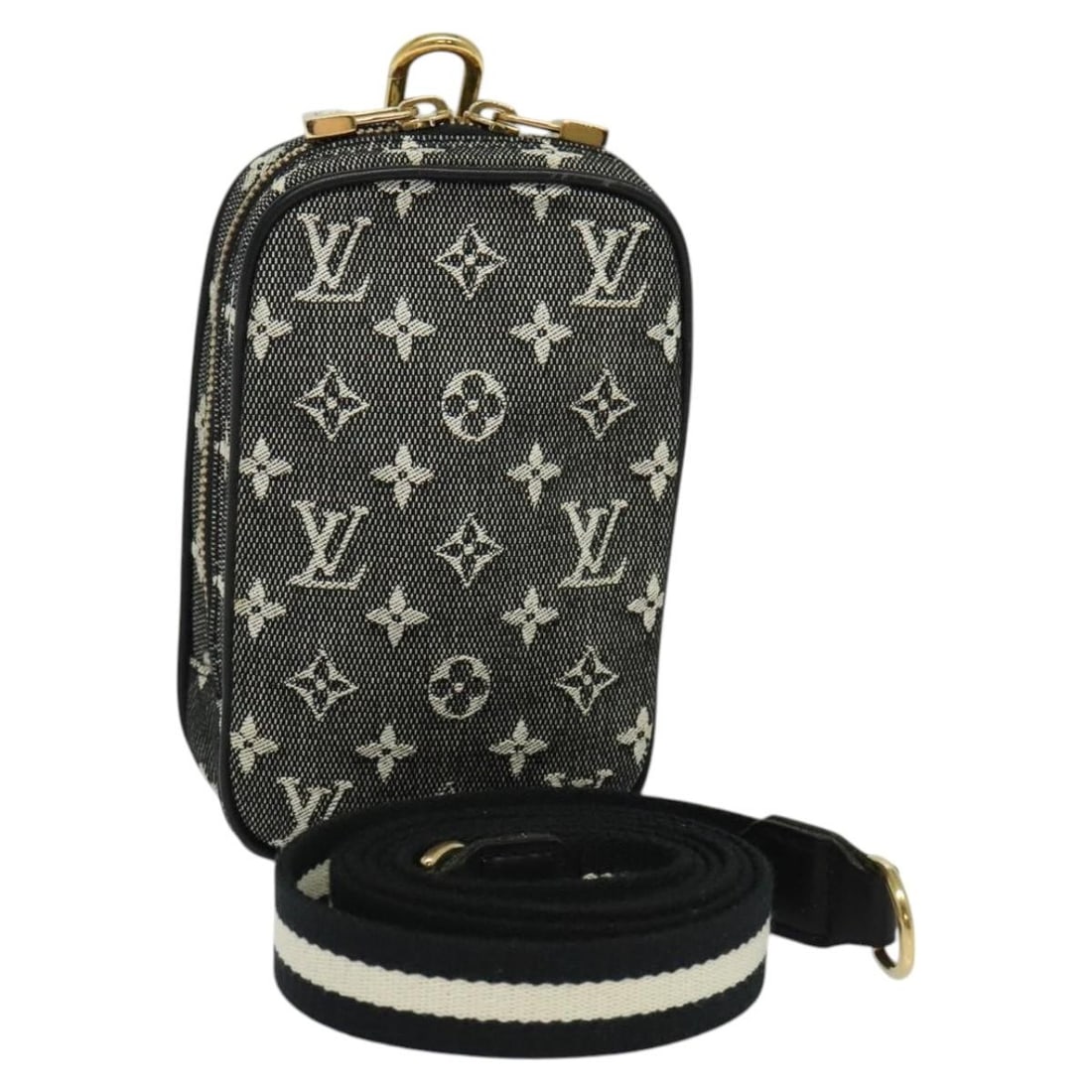 Louis Vuitton M92066 Monogram Mini Canvas Noir Pouch with Strap: Louis Vuitton M92066 Monogram Mini Canvas Noir Pouch with Strap Louis Vuitton pouch in Monogram Mini Canvas with a Noir exterior, made in Spain. It comes with a shoulder strap and is identified by pro